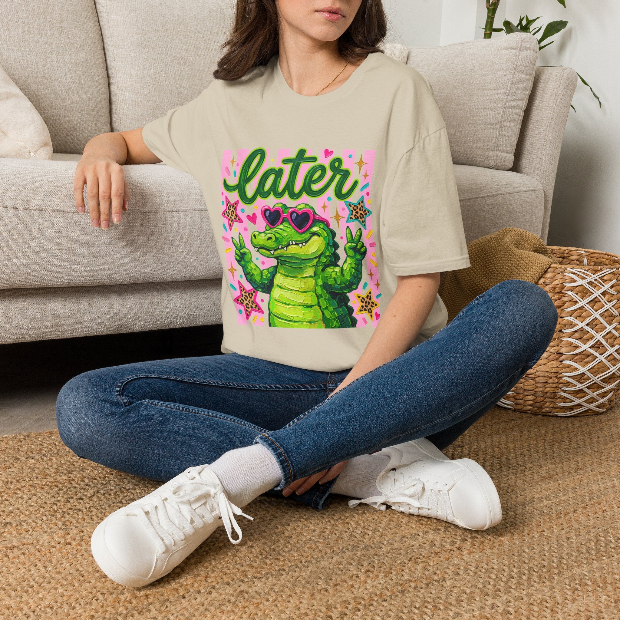 Later Alligator T-Shirt — Cute Retro Croc Graphic Tee with Heart Sunglasses