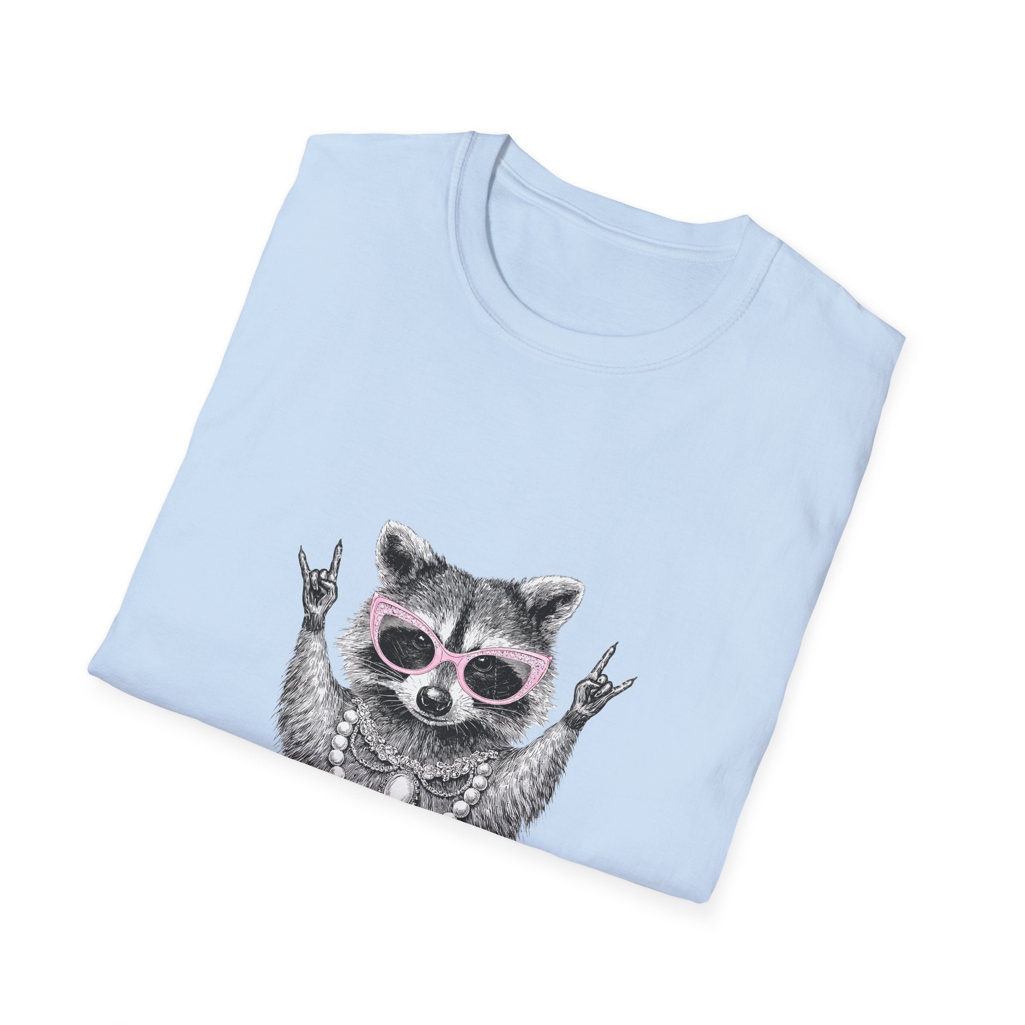 Feral Raccoon Graphic T-Shirt — Cool Raccoon in Sunglasses & Pearls
