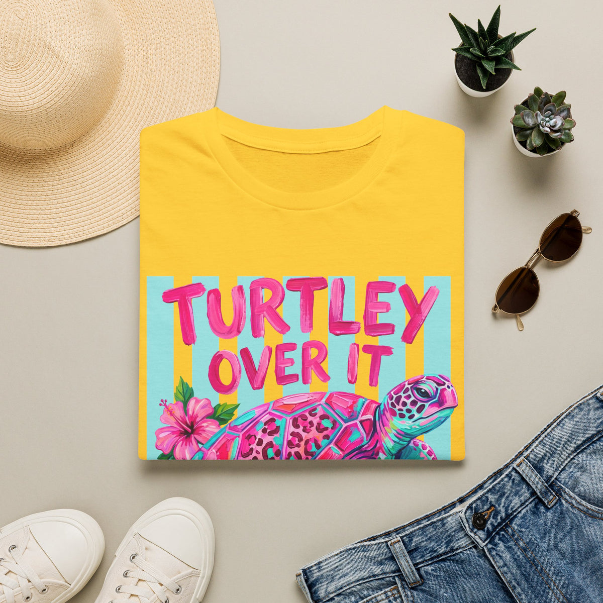 Turtley Over It T-Shirt — Tropical Pink Sea Turtle Graphic Tee