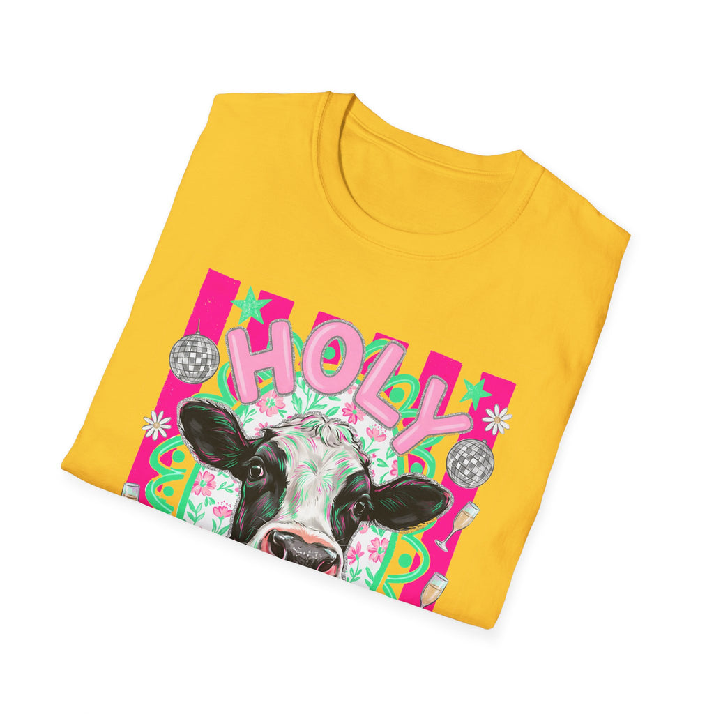 Holly Cow Graphic T-Shirt — Festive Cow Art Tee