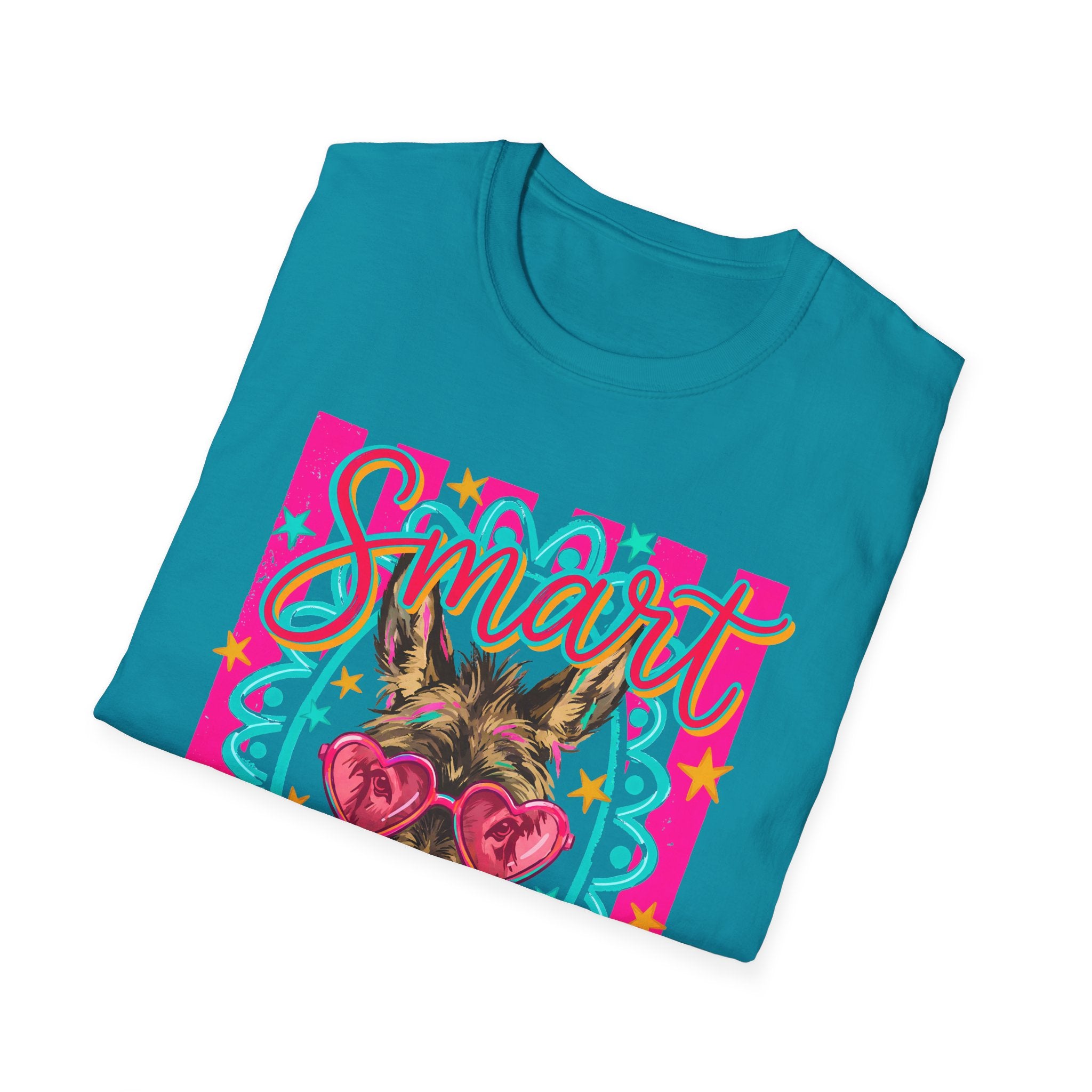 Smart Donkey T-Shirt — Colorful Heart-Sunglasses Graphic Tee for Animal Lovers