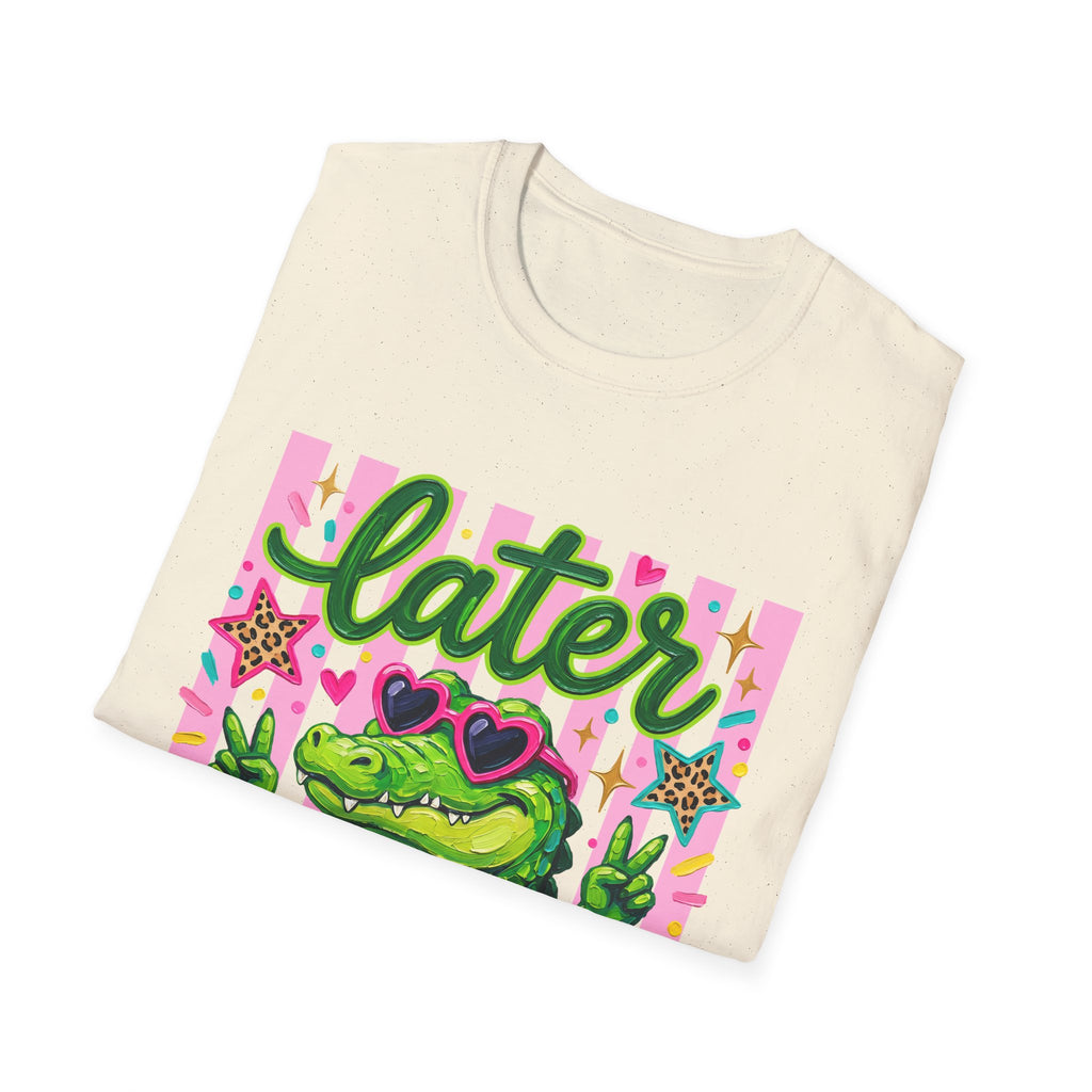 Later Alligator T-Shirt — Cute Retro Croc Graphic Tee with Heart Sunglasses