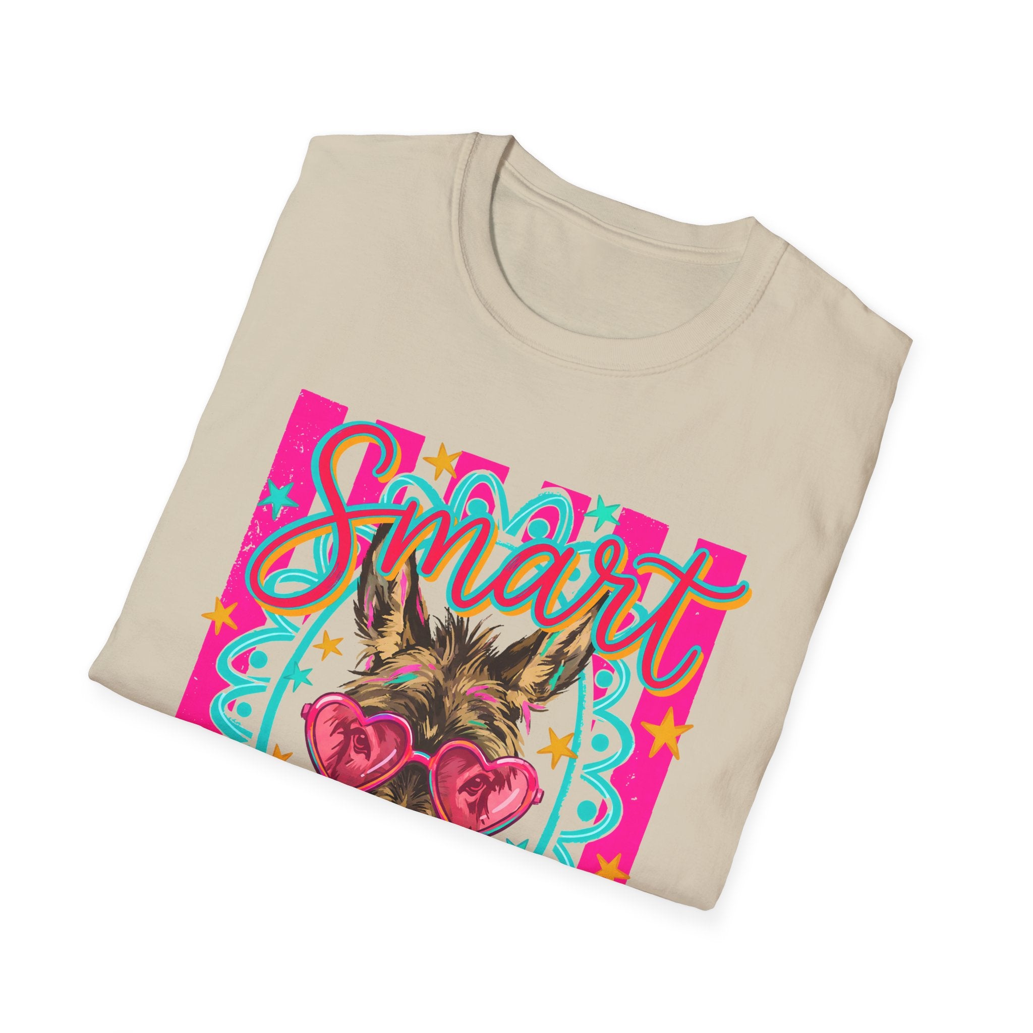 Smart Donkey T-Shirt — Colorful Heart-Sunglasses Graphic Tee for Animal Lovers