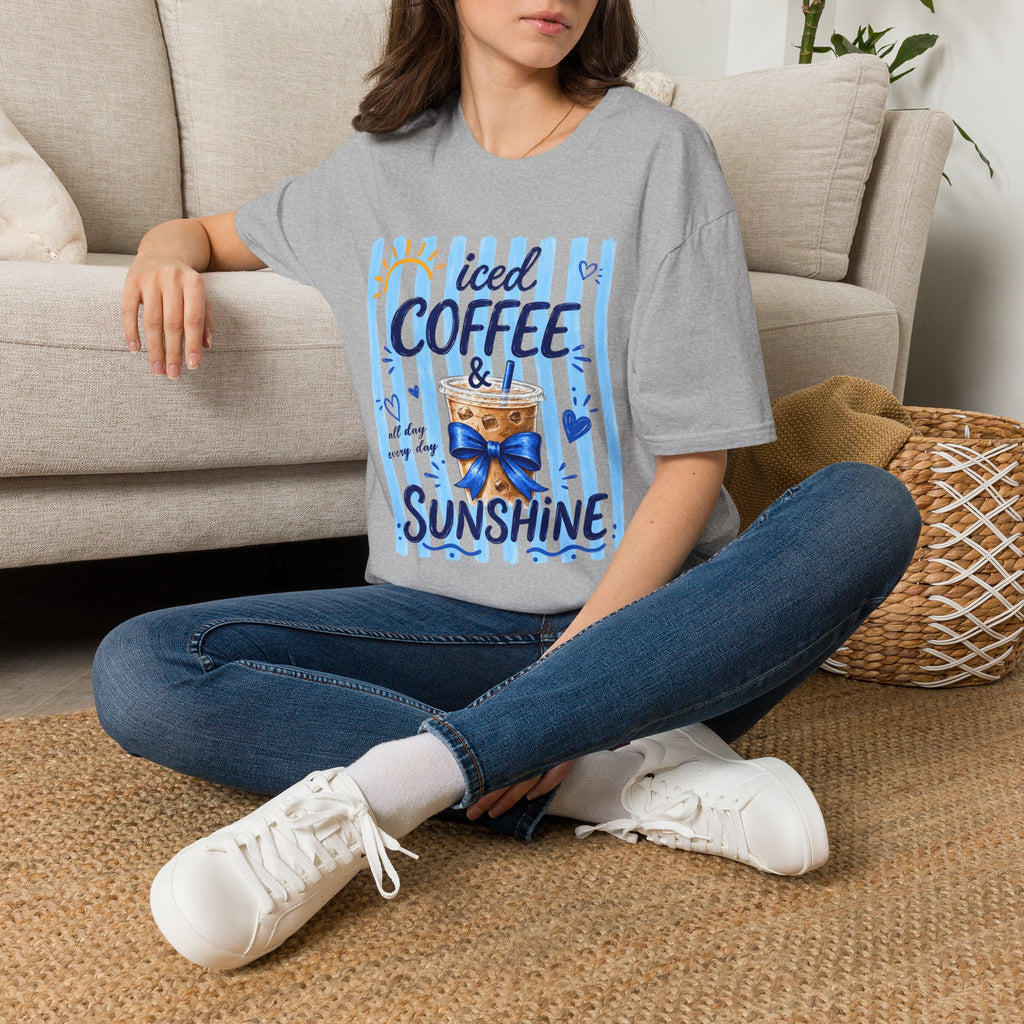 Iced Coffee & Sunshine T-Shirt — Cute Blue Striped Summer Tee