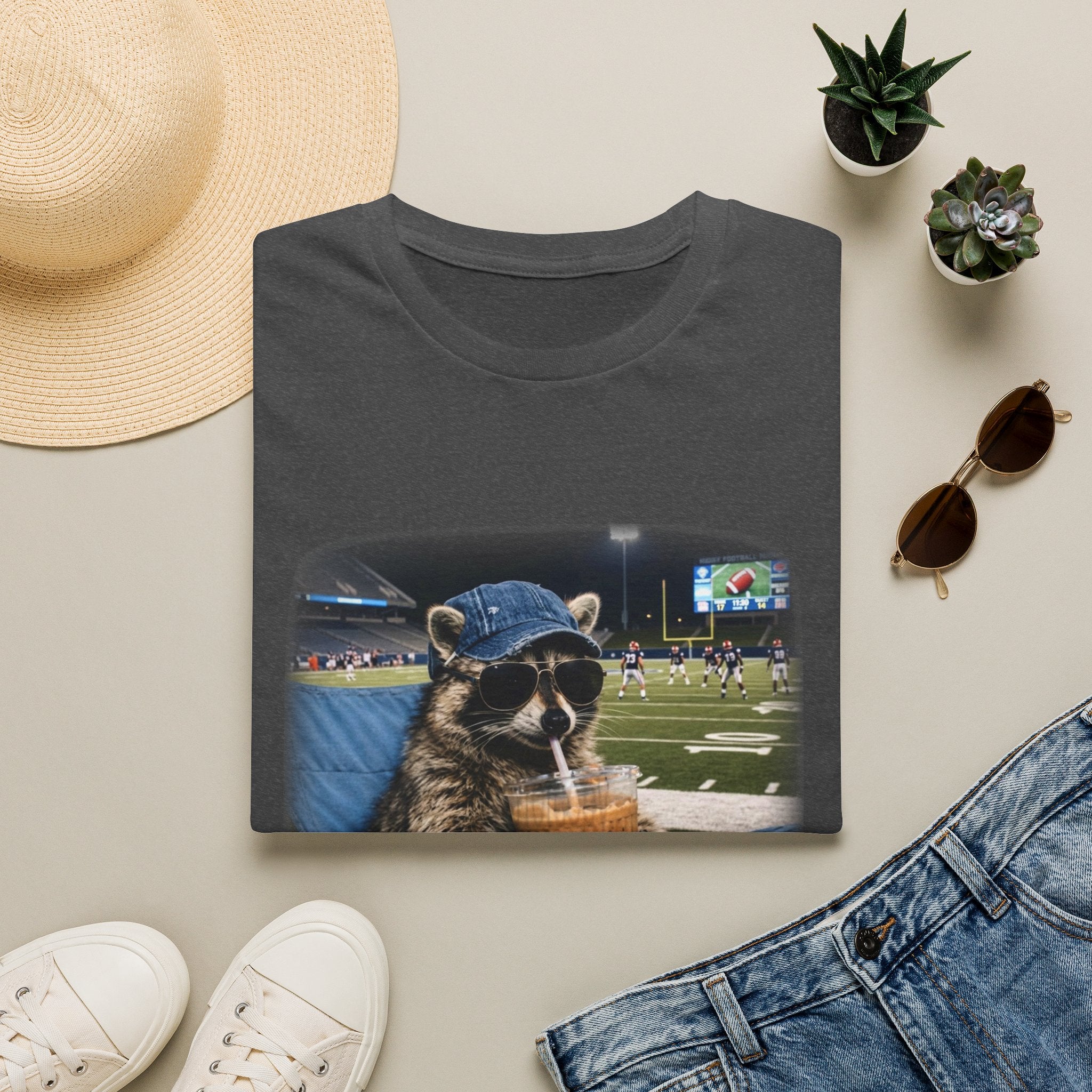 Raccoon Football Stadium Tee – "I Live Here Now" Graphic T-Shirt