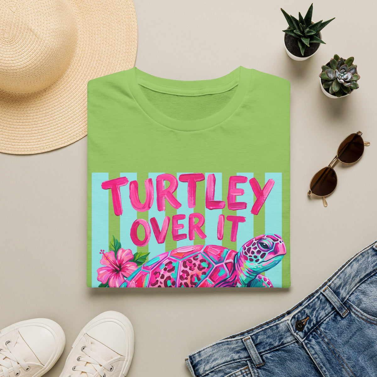 Turtley Over It T-Shirt — Tropical Pink Sea Turtle Graphic Tee