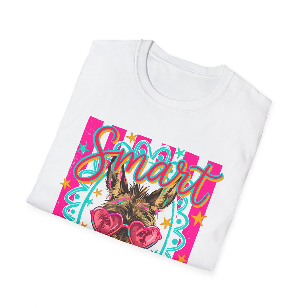 Smart Donkey T-Shirt — Colorful Heart-Sunglasses Graphic Tee for Animal Lovers