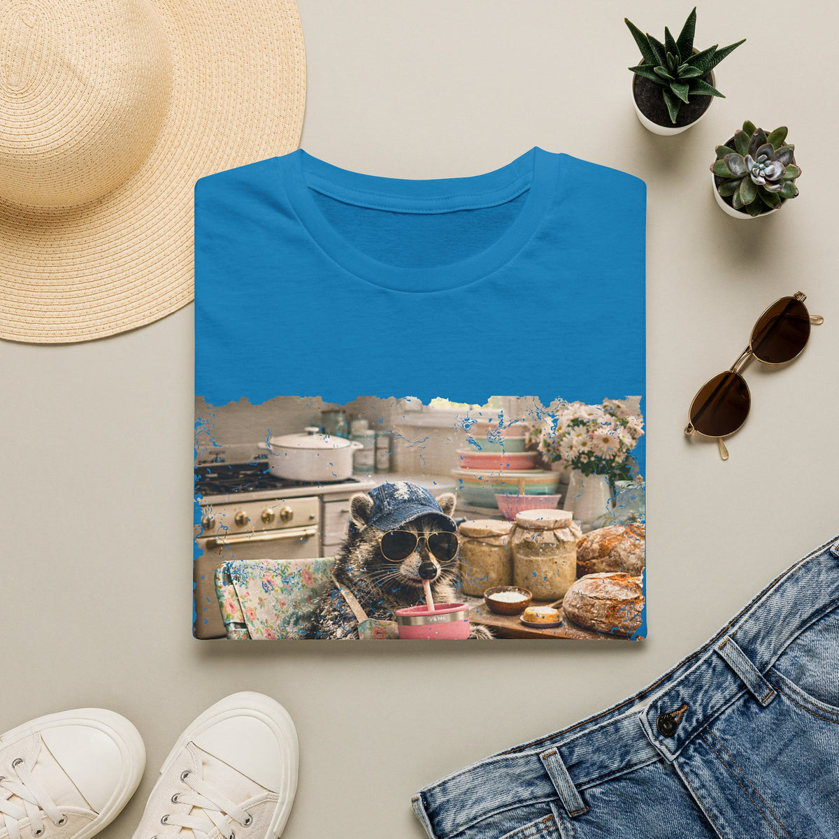 Raccoon Sourdough Vintage Graphic T-Shirt — Cozy Cottagecore Animal Print