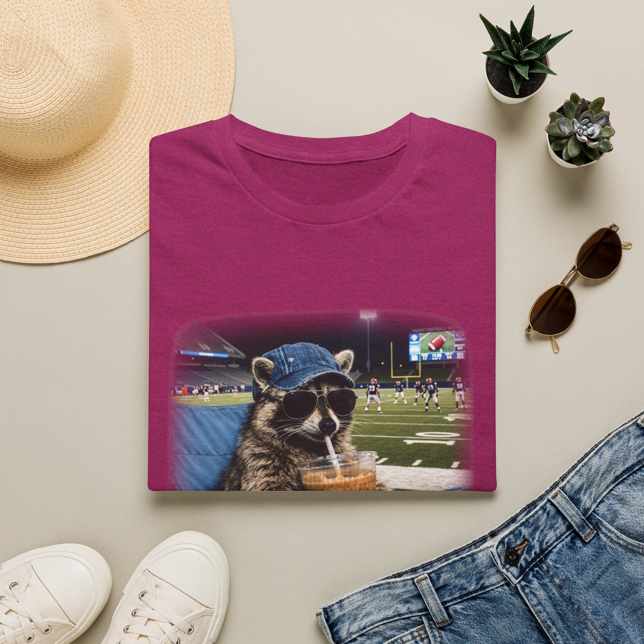 Raccoon Football Stadium Tee – "I Live Here Now" Graphic T-Shirt