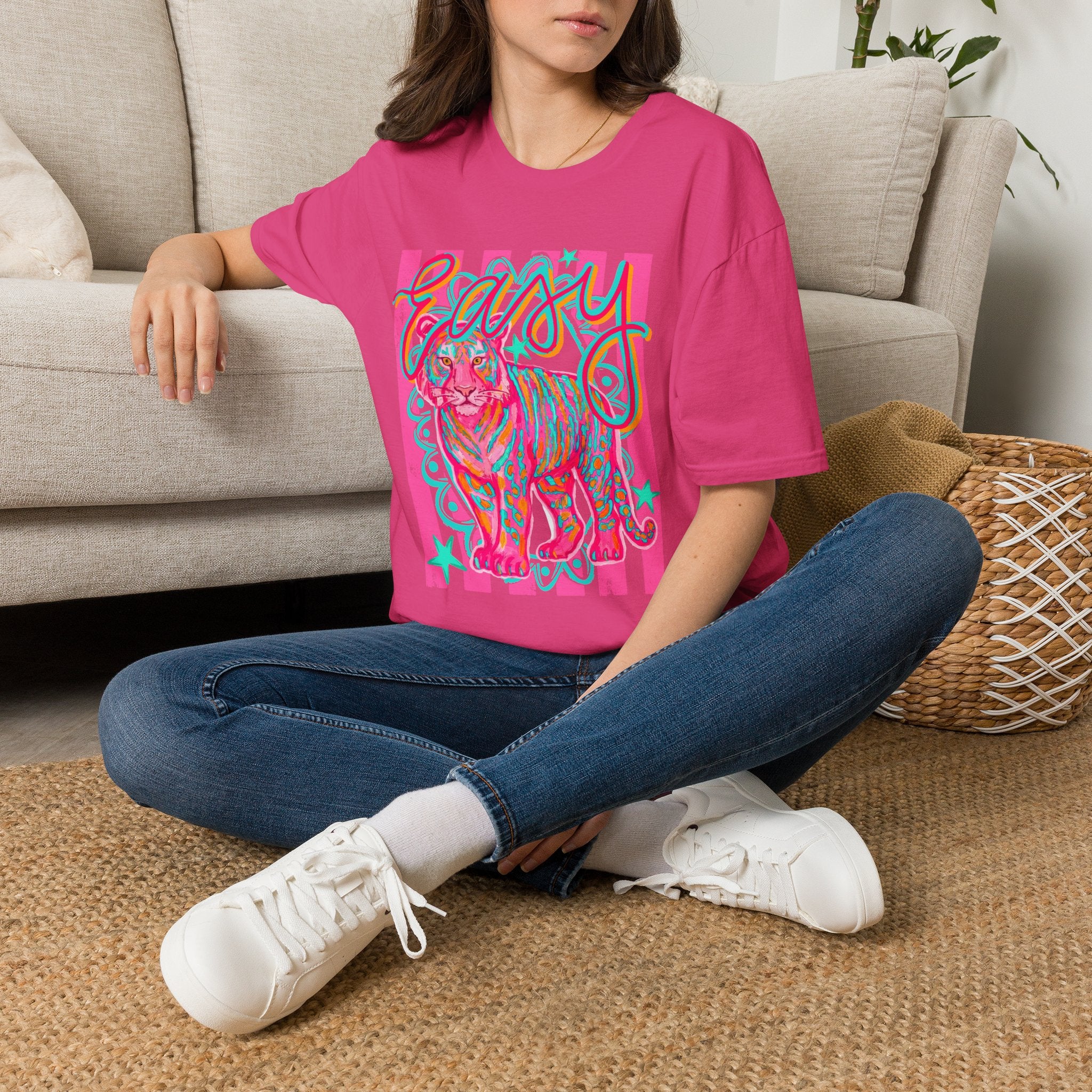 Easy Tiger T-Shirt — Colorful Retro Neon Tiger Graphic