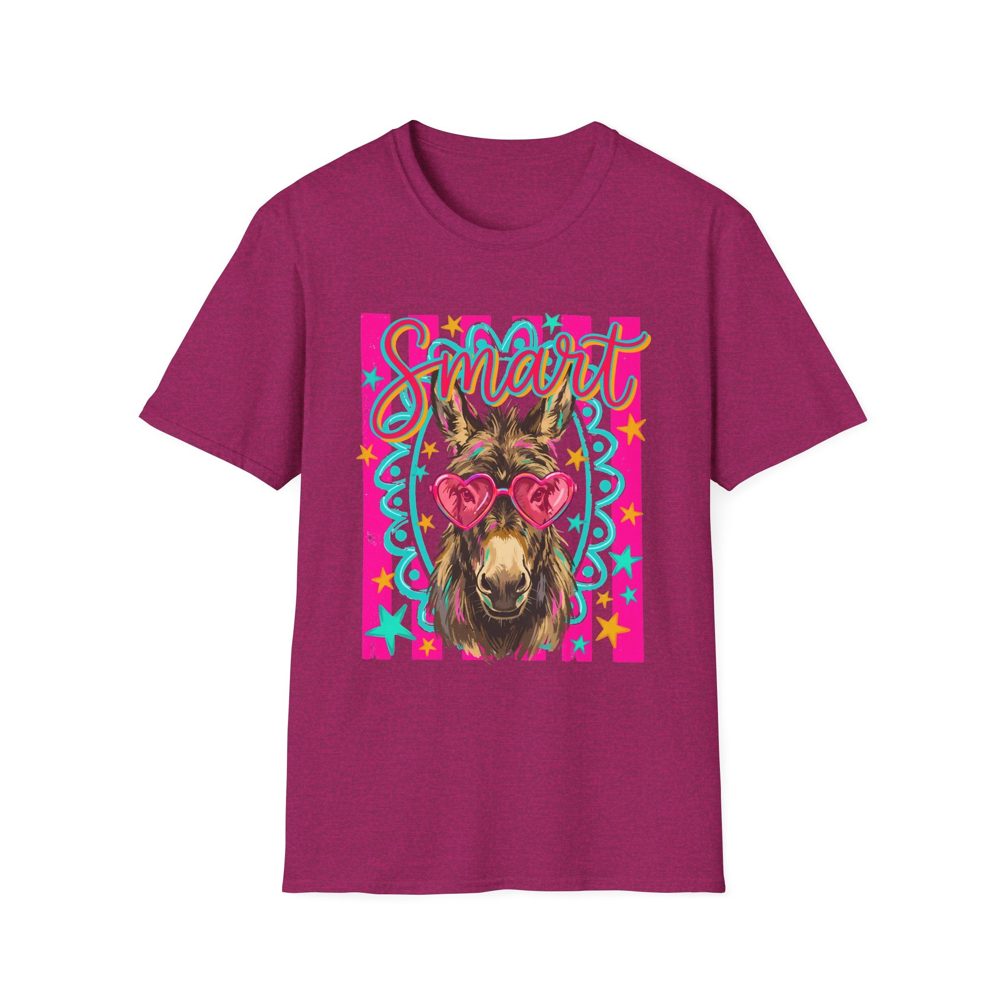 Smart Donkey T-Shirt — Colorful Heart-Sunglasses Graphic Tee for Animal Lovers