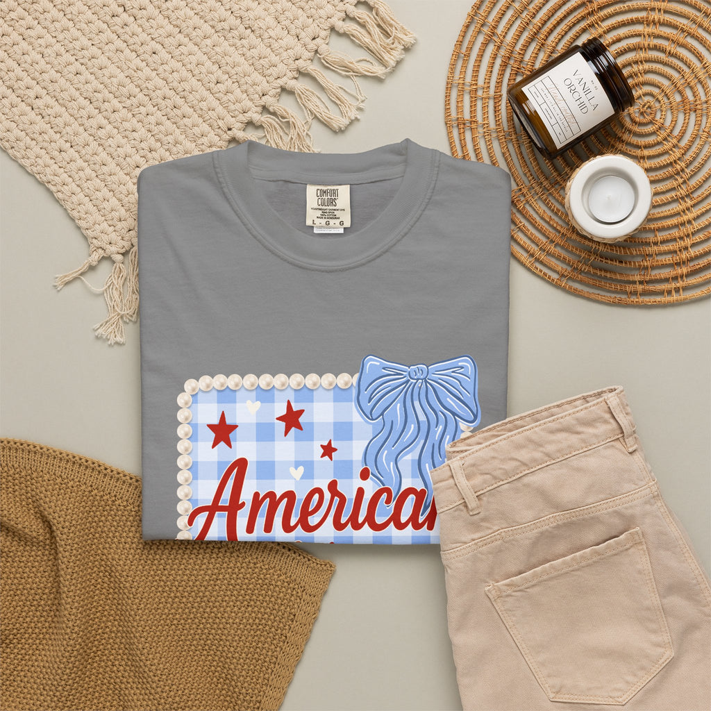 American Honey T-Shirt — Patriotic Gingham Graphic Tee