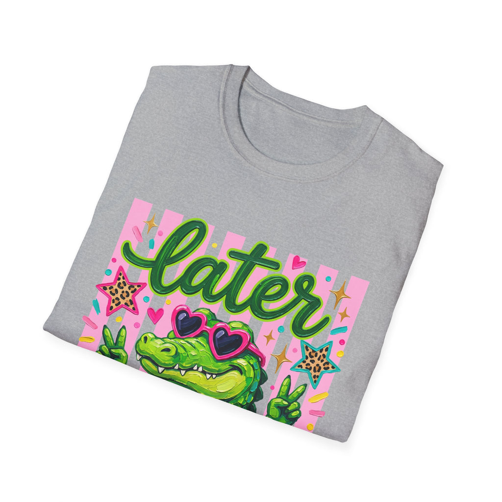 Later Alligator T-Shirt — Cute Retro Croc Graphic Tee with Heart Sunglasses