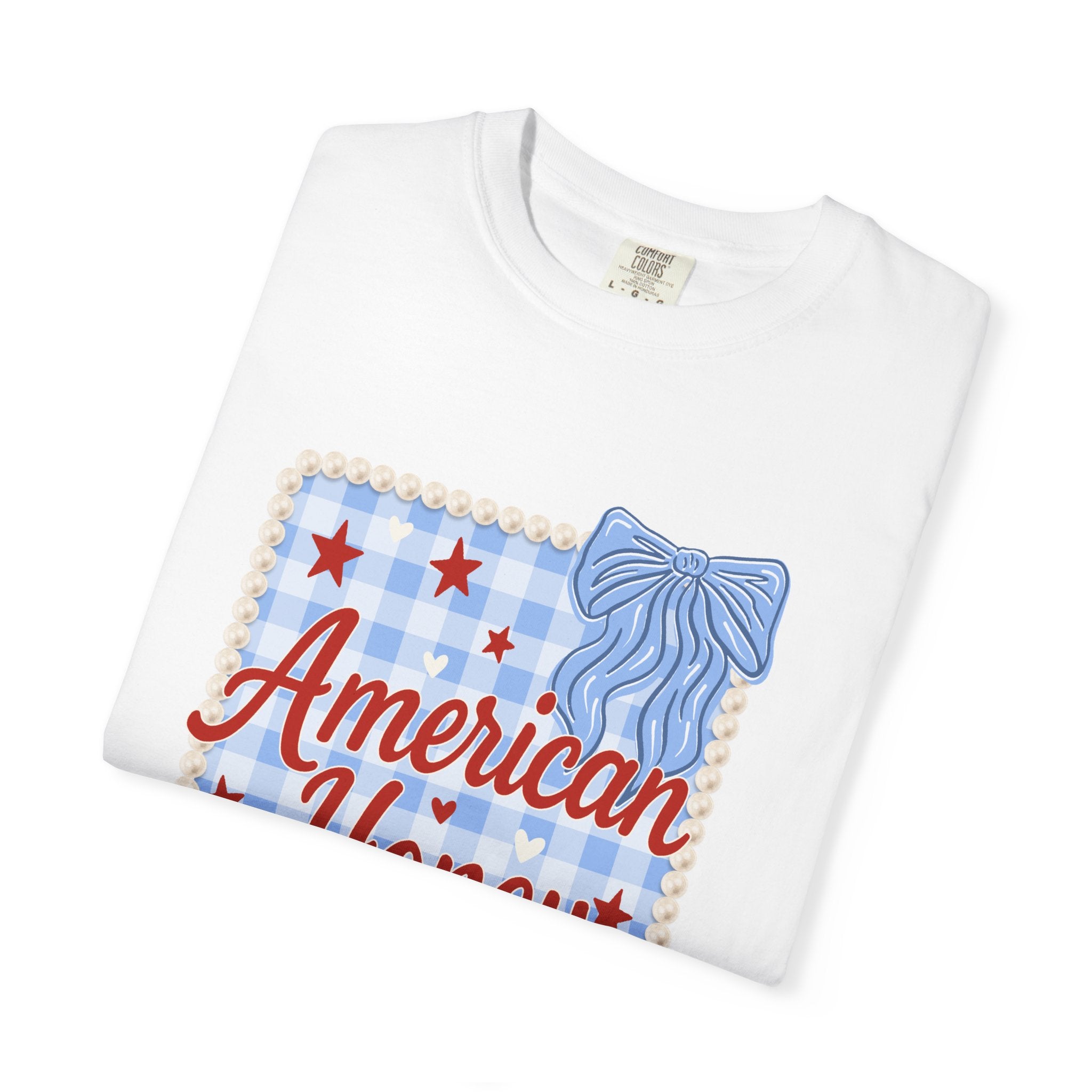 American Honey T-Shirt — Patriotic Gingham Graphic Tee