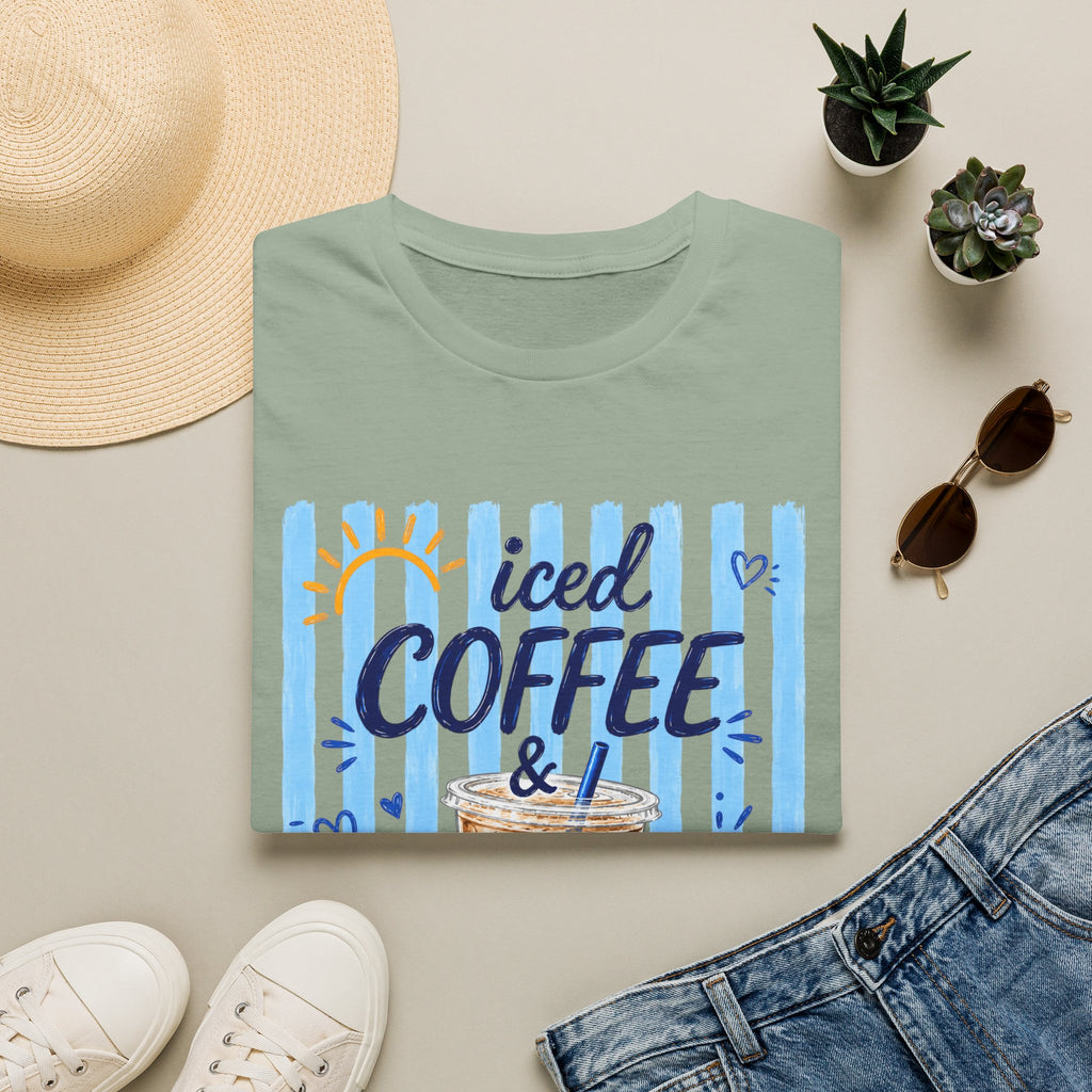 Iced Coffee & Sunshine T-Shirt — Cute Blue Striped Summer Tee