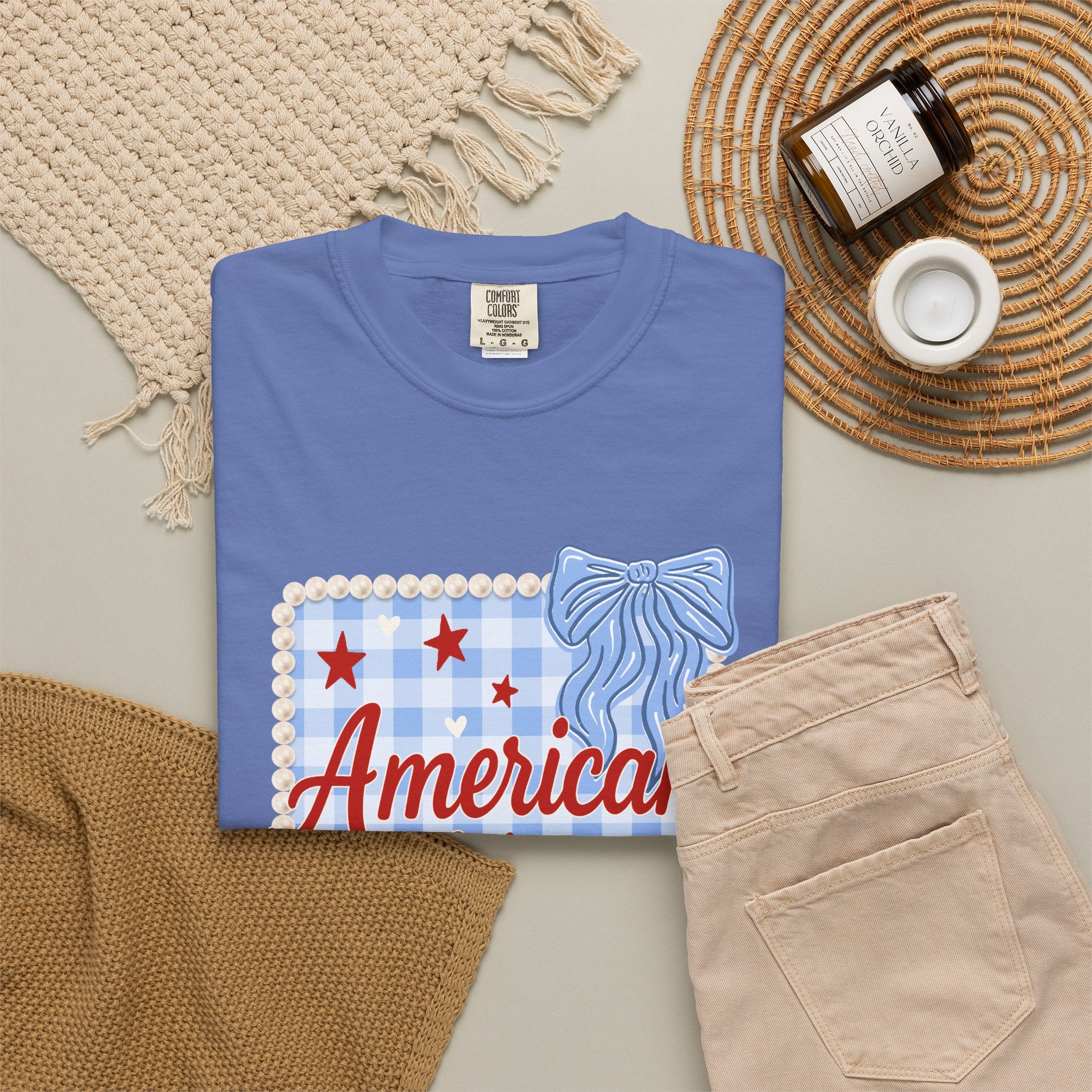 American Honey T-Shirt — Patriotic Gingham Graphic Tee