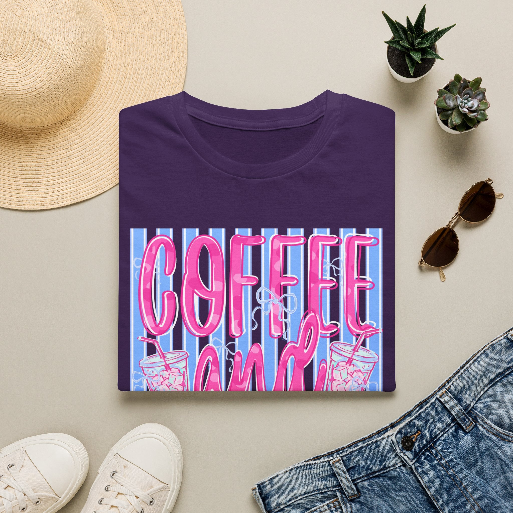 Coffee and Jesus T‑Shirt — Retro Pink & Blue Faith Graphic Tee
