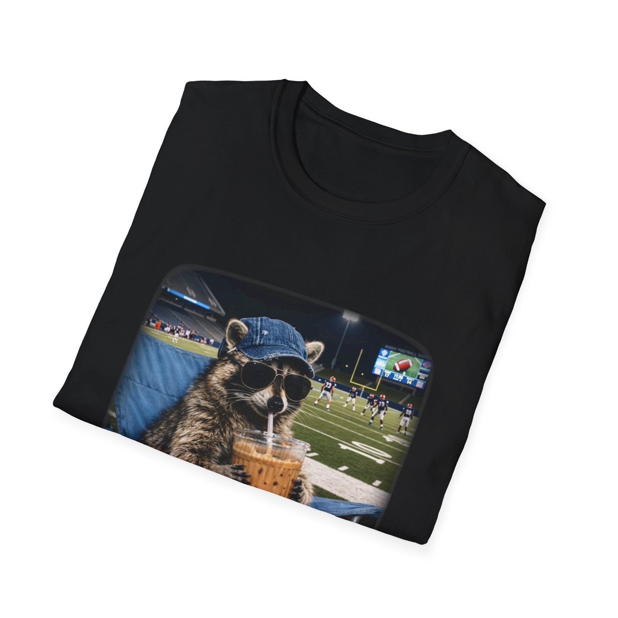 Raccoon Football Stadium Tee – "I Live Here Now" Graphic T-Shirt