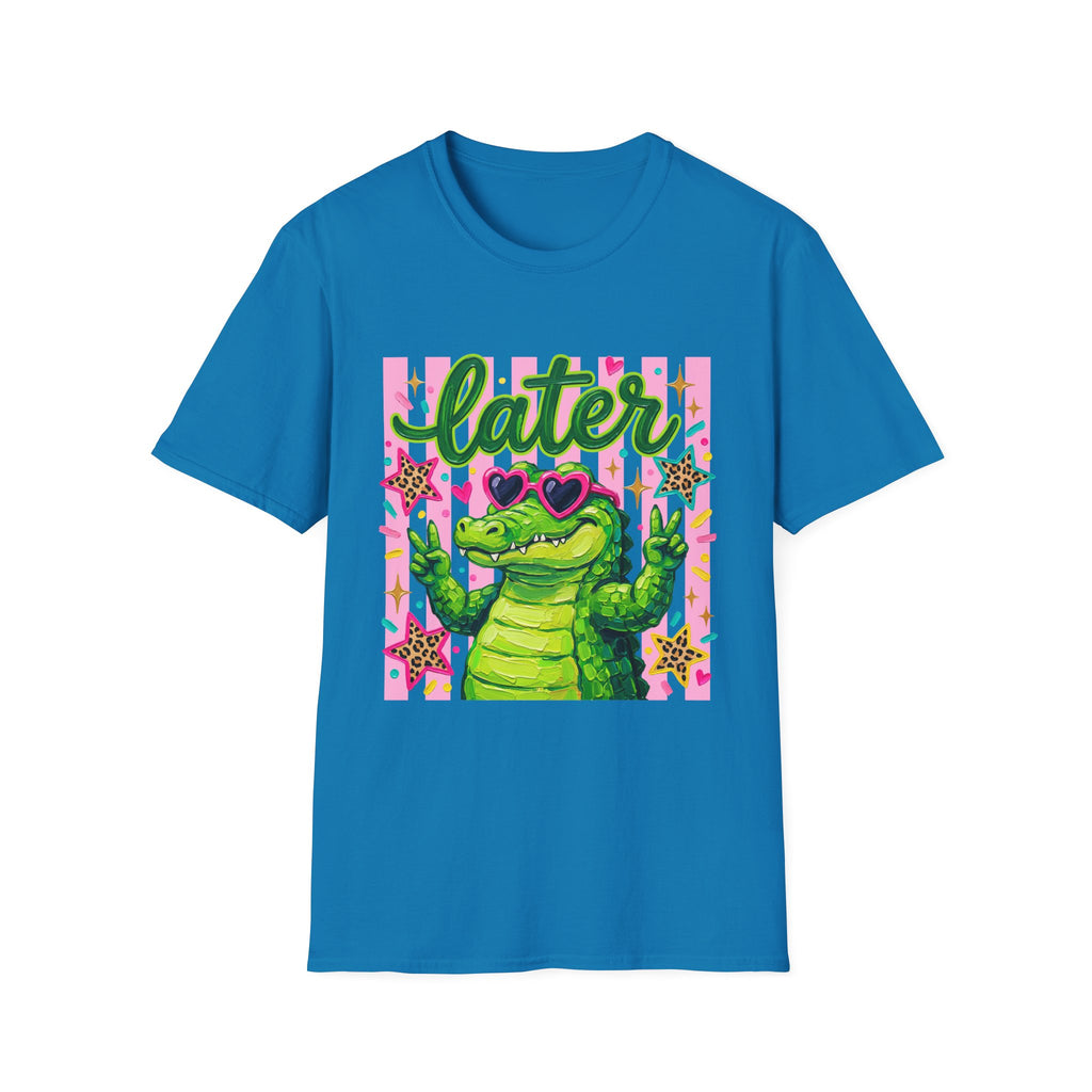 Later Alligator T-Shirt — Cute Retro Croc Graphic Tee with Heart Sunglasses