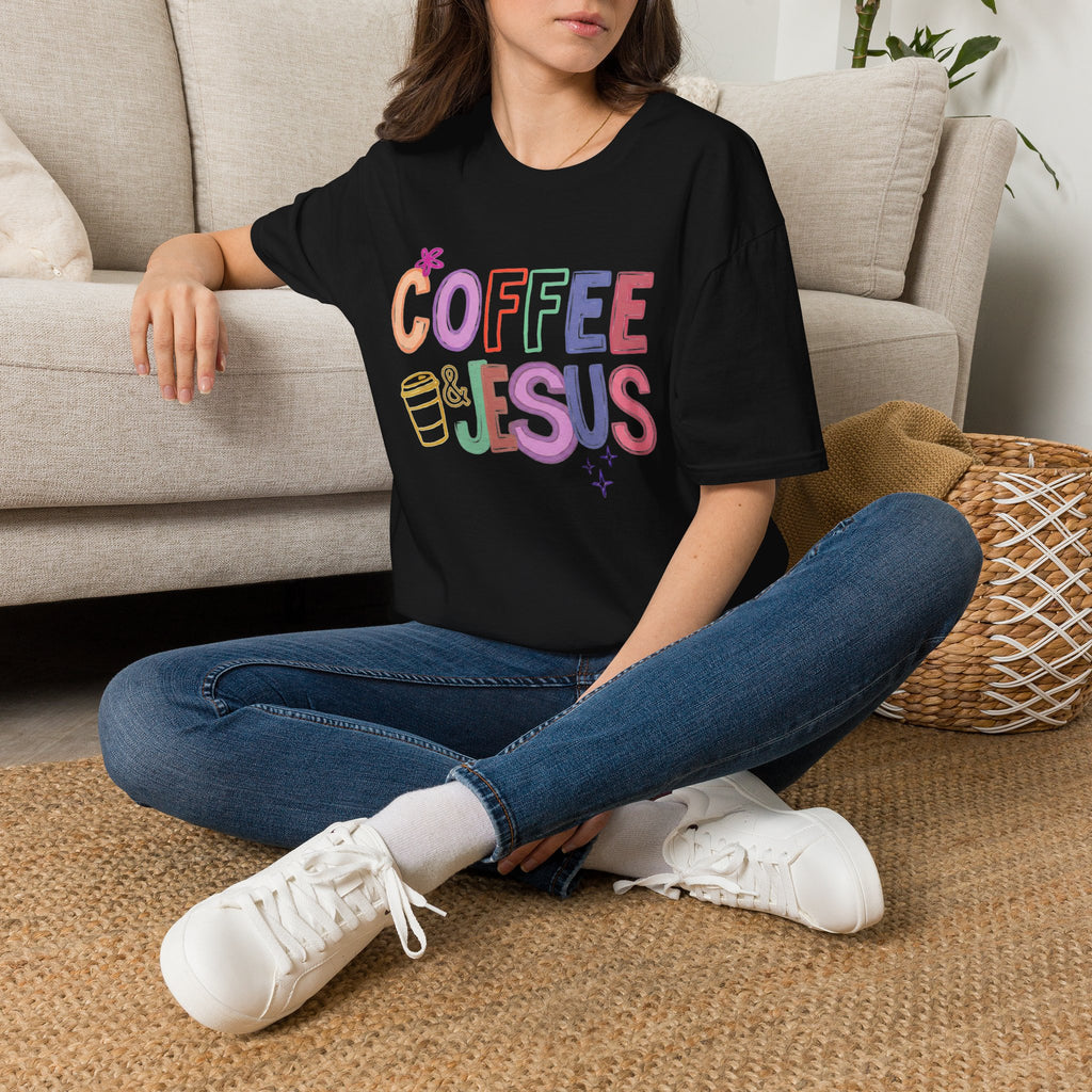 Coffee & Jesus T‑Shirt — Colorful Faith Graphic Tee for Women