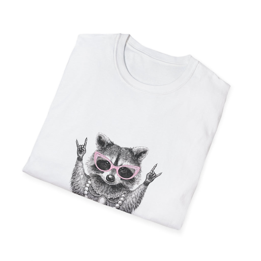 Feral Raccoon Graphic T-Shirt — Cool Raccoon in Sunglasses & Pearls