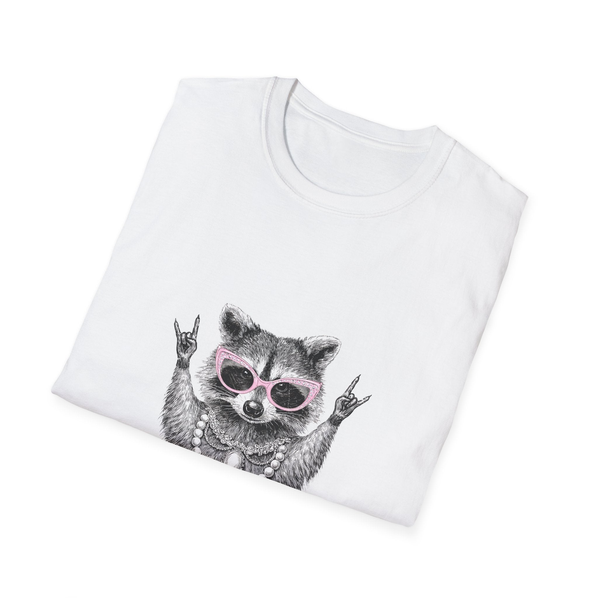 Feral Raccoon Graphic T-Shirt — Cool Raccoon in Sunglasses & Pearls