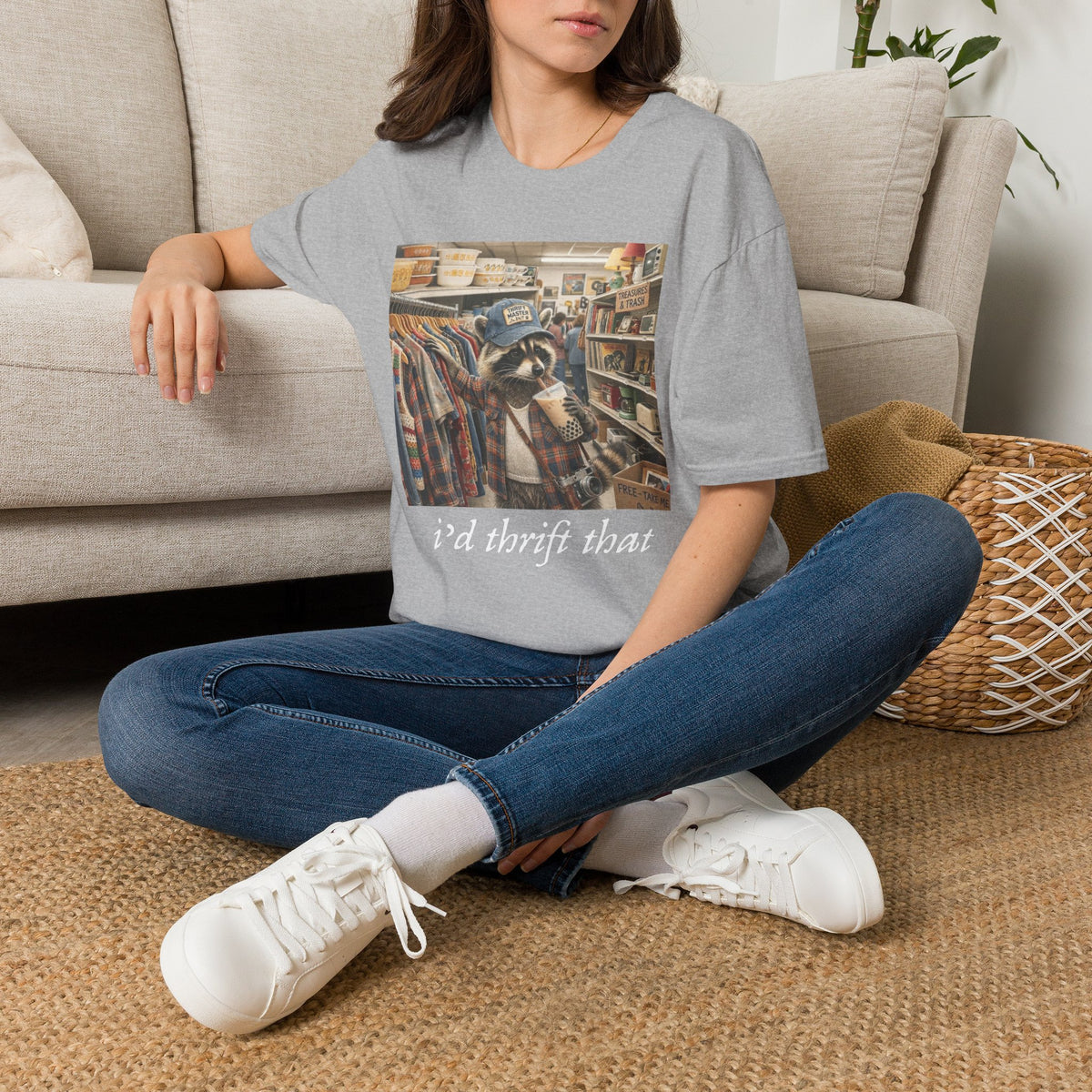 Thrifted Raccoon T-Shirt — "I'd Thrift That" Vintage Store Graphic Tee