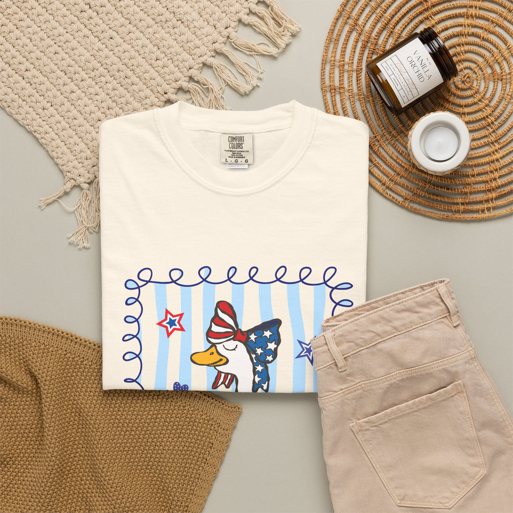 Patriotic Goose Graphic T-Shirt — "Proud Mama" Americana Tee
