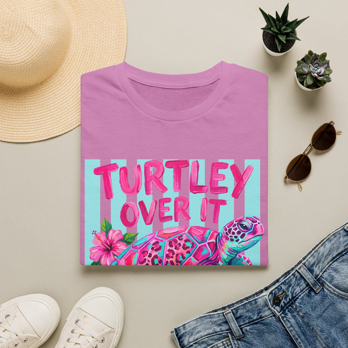 Turtley Over It T-Shirt — Tropical Pink Sea Turtle Graphic Tee