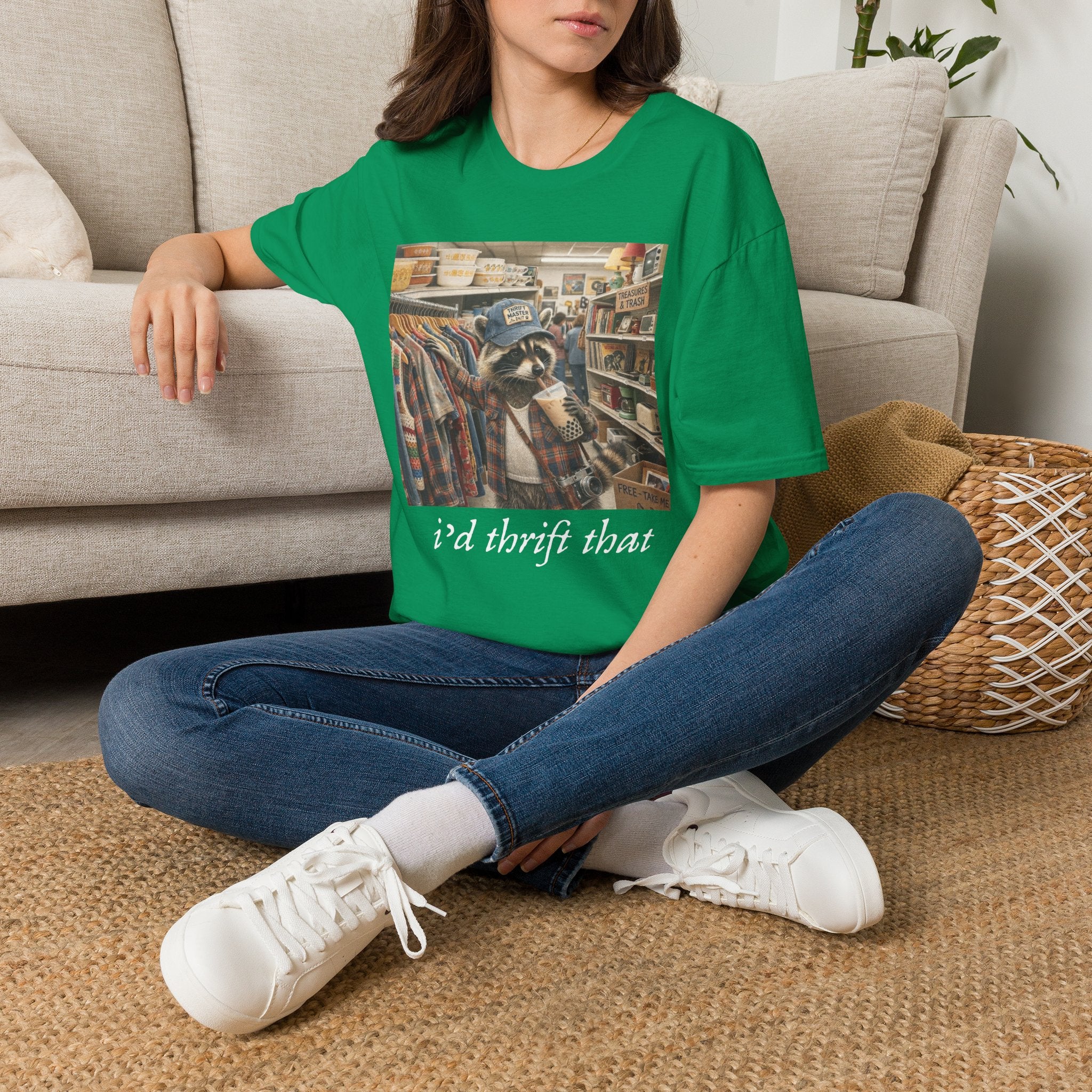 Thrifted Raccoon T-Shirt — "I'd Thrift That" Vintage Store Graphic Tee