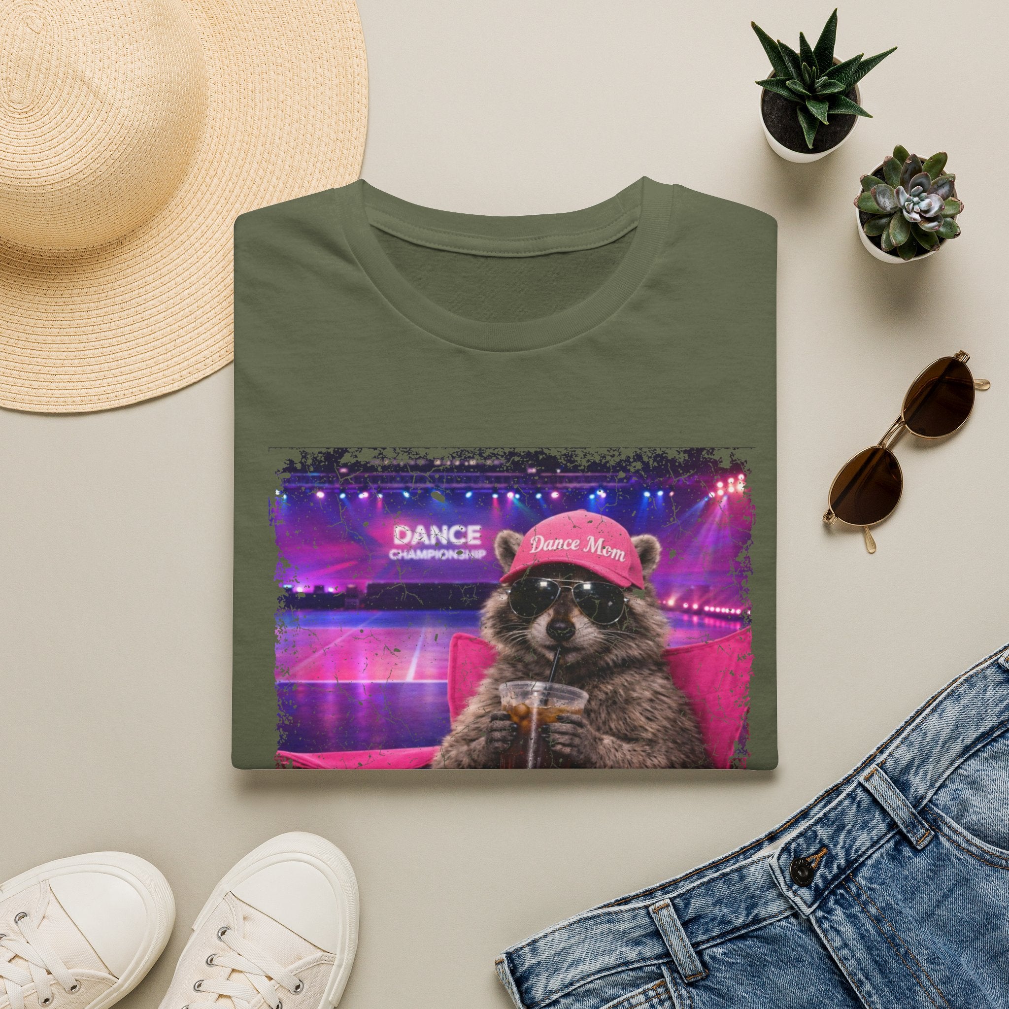 Raccoon ‘Dance’ Graphic T-Shirt — Retro Neon Wildlife Tee