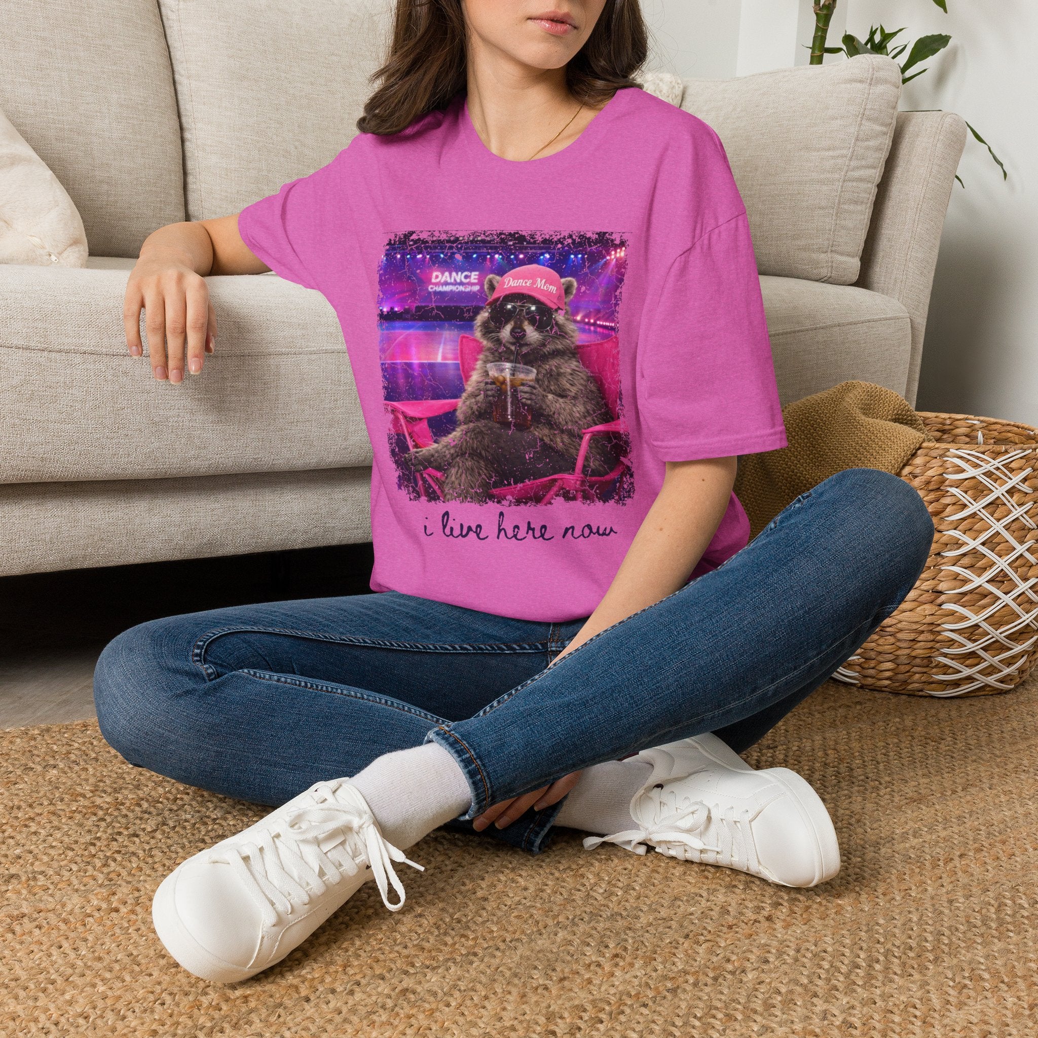 Raccoon ‘Dance’ Graphic T-Shirt — Retro Neon Wildlife Tee