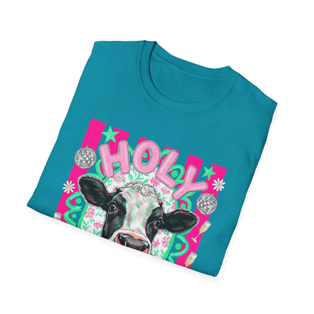 Holly Cow Graphic T-Shirt — Festive Cow Art Tee
