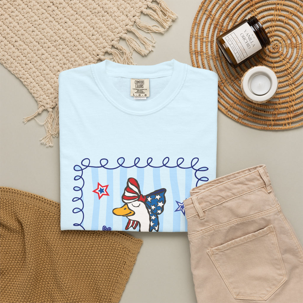 Patriotic Goose Graphic T-Shirt — "Proud Mama" Americana Tee