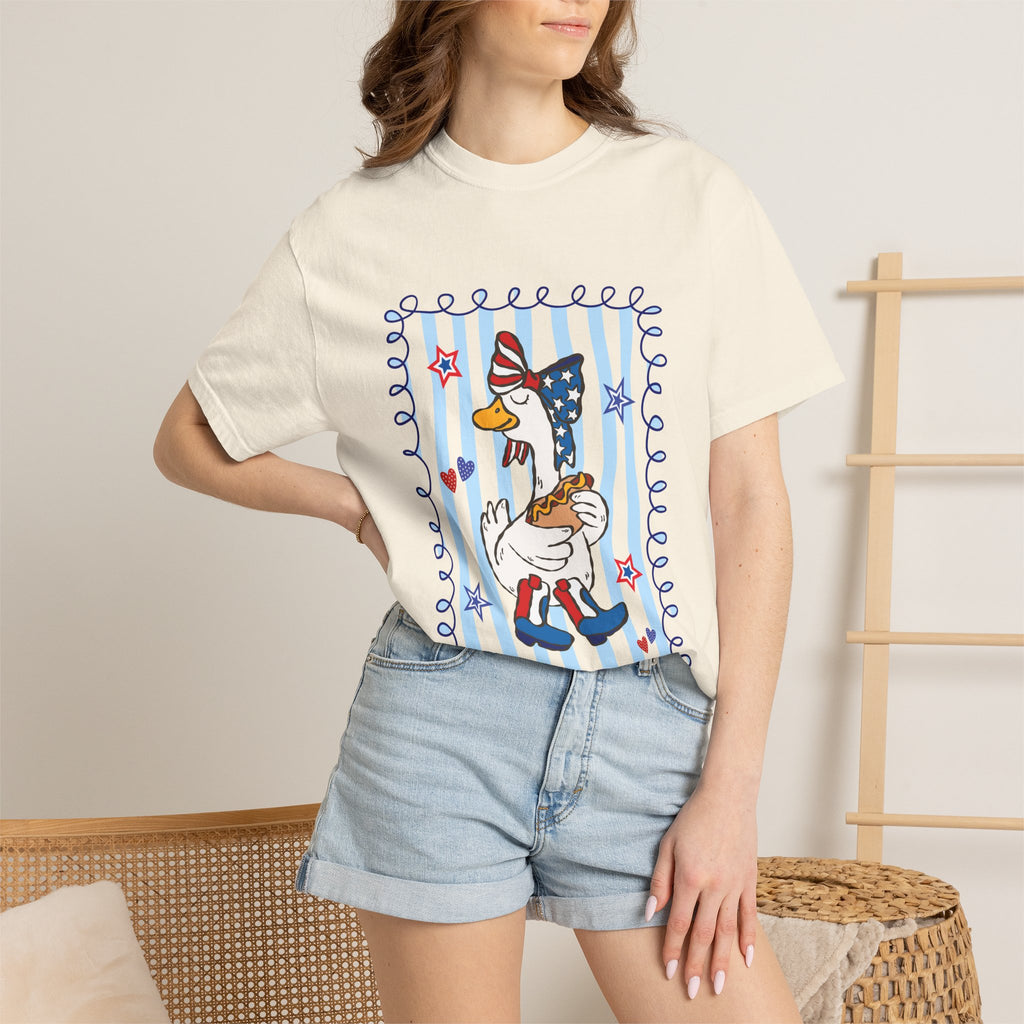 Patriotic Goose Graphic T-Shirt — "Proud Mama" Americana Tee