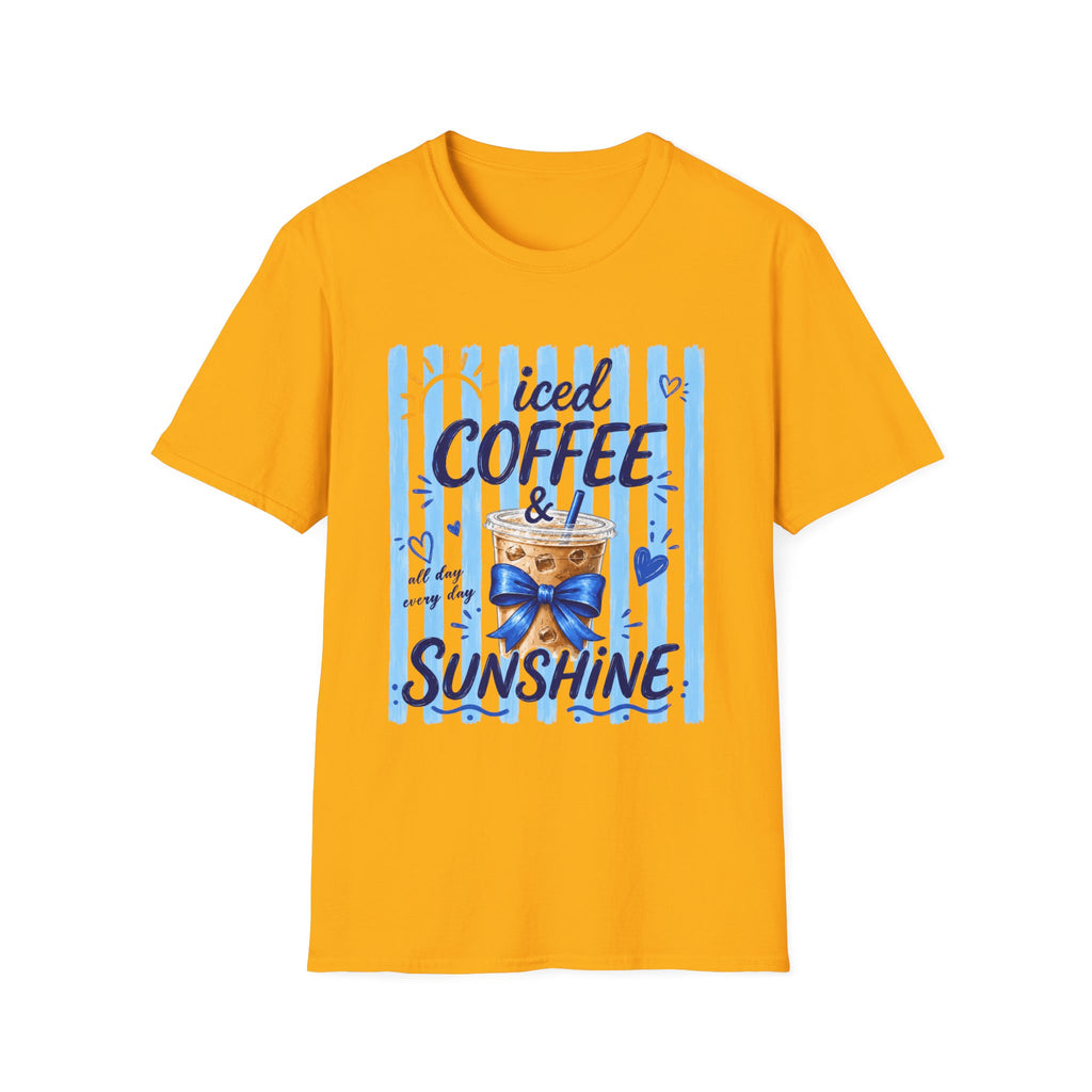 Iced Coffee & Sunshine T-Shirt — Cute Blue Striped Summer Tee