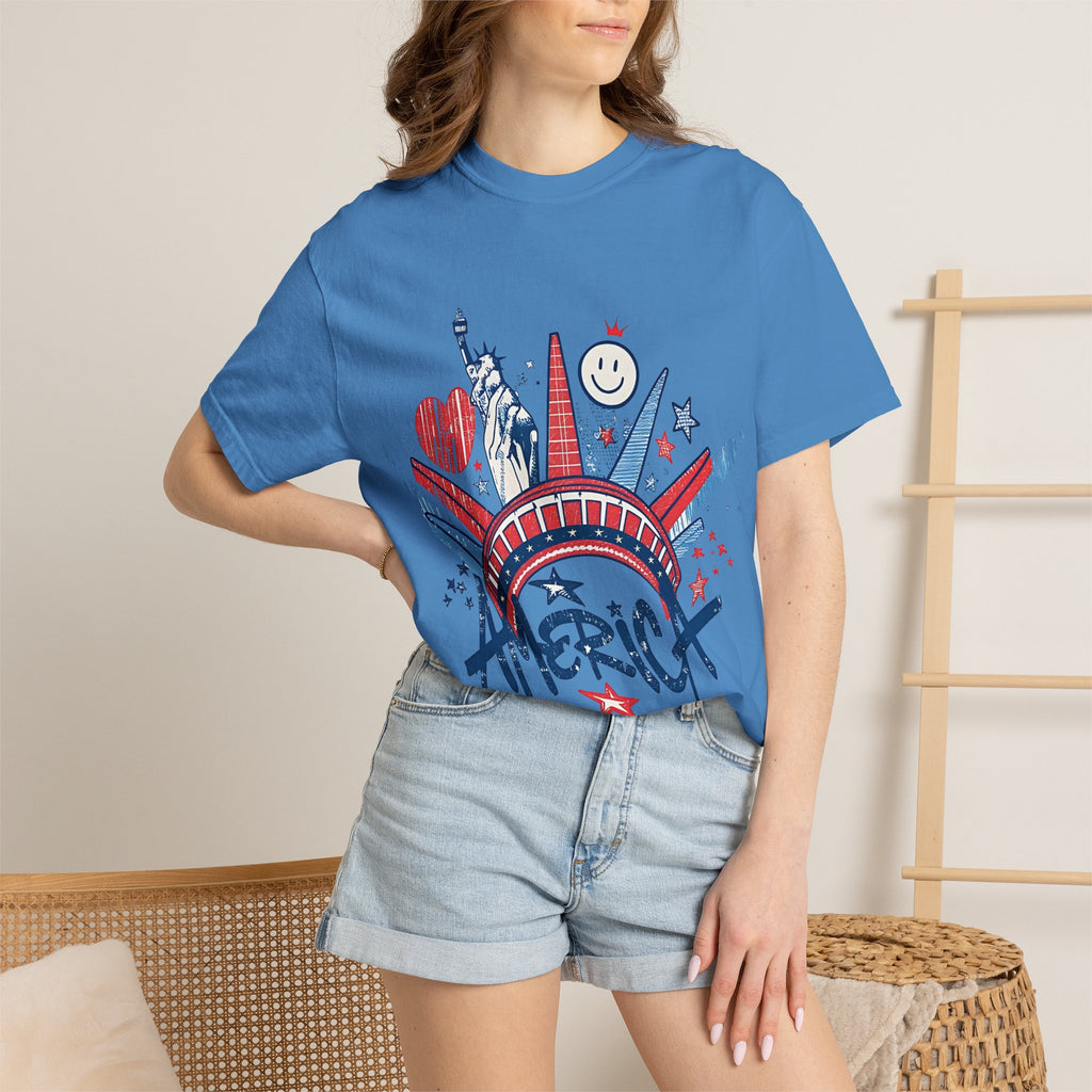 America Graphic T-Shirt — Patriotic Statue of Liberty 4th of July Tee