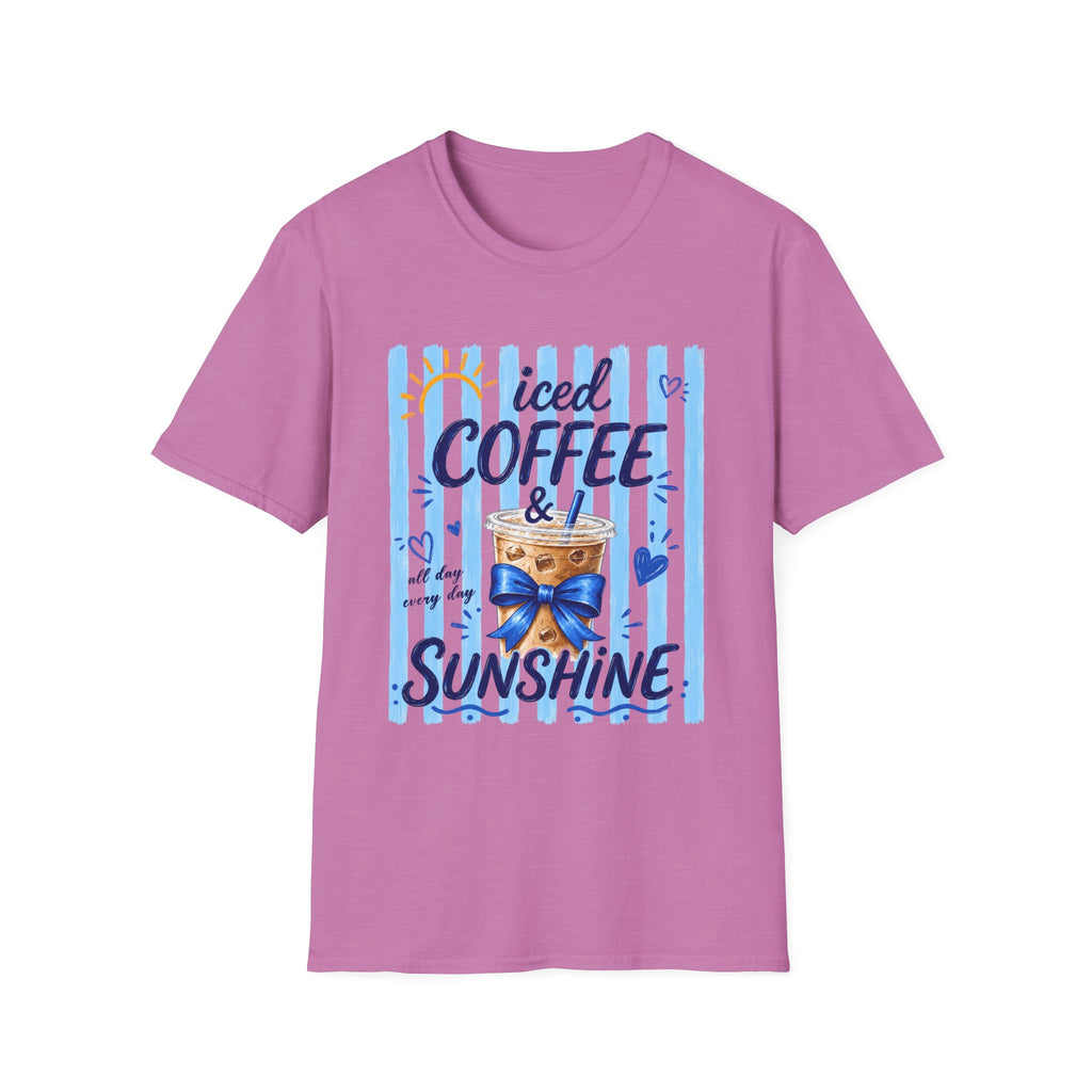Iced Coffee & Sunshine T-Shirt — Cute Blue Striped Summer Tee