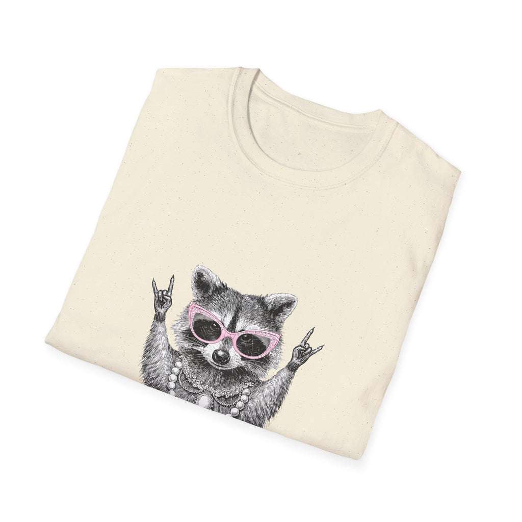 Feral Raccoon Graphic T-Shirt — Cool Raccoon in Sunglasses & Pearls