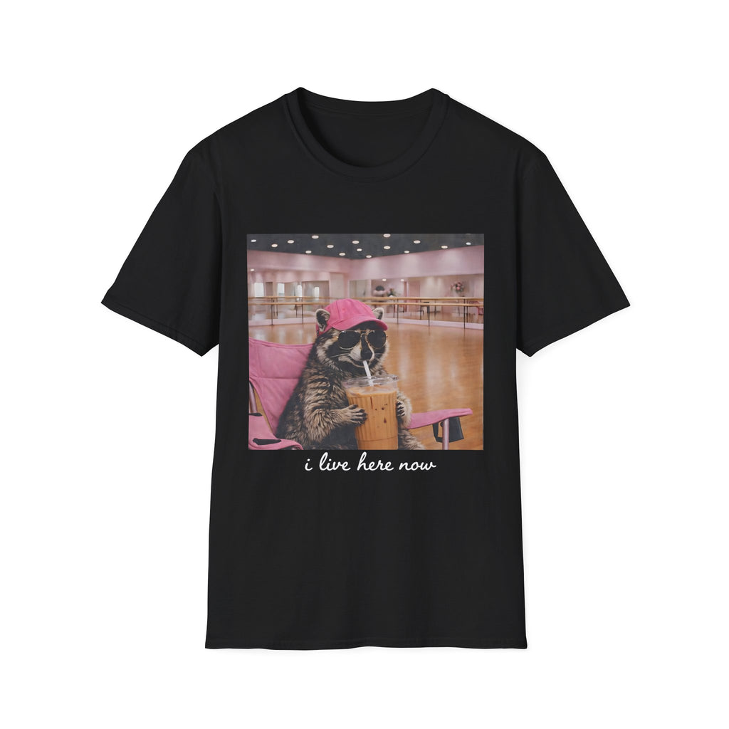 T-Shirt — Cute Dance Mom Graphic Tee ("I Live Here Now")