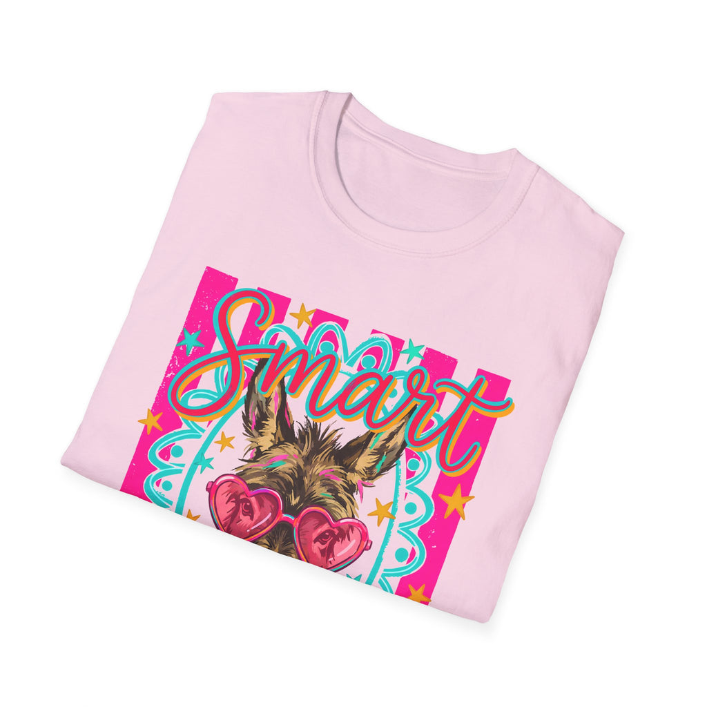 Smart Donkey T-Shirt — Colorful Heart-Sunglasses Graphic Tee for Animal Lovers