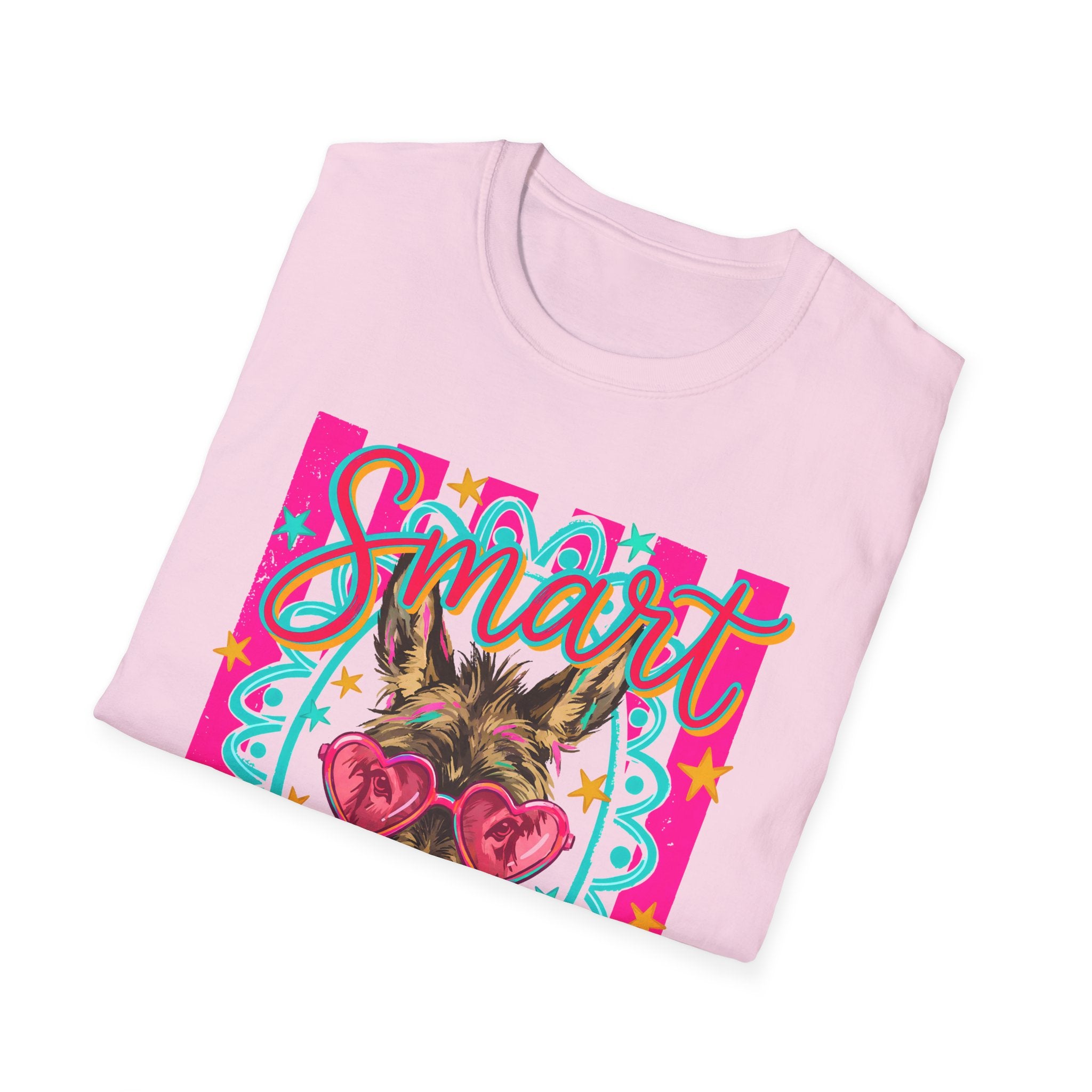 Smart Donkey T-Shirt — Colorful Heart-Sunglasses Graphic Tee for Animal Lovers