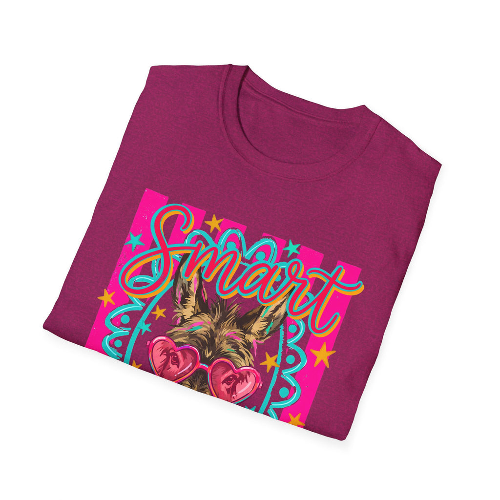 Smart Donkey T-Shirt — Colorful Heart-Sunglasses Graphic Tee for Animal Lovers