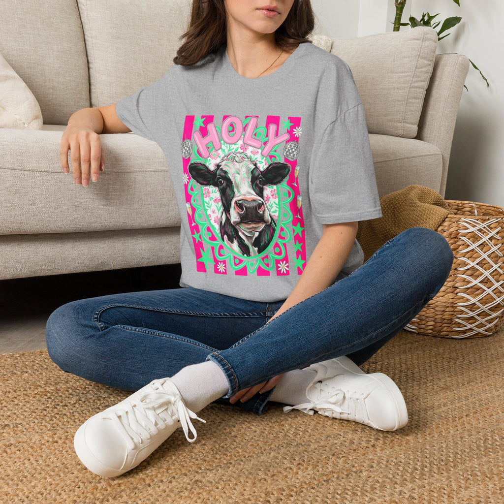 Holly Cow Graphic T-Shirt — Festive Cow Art Tee