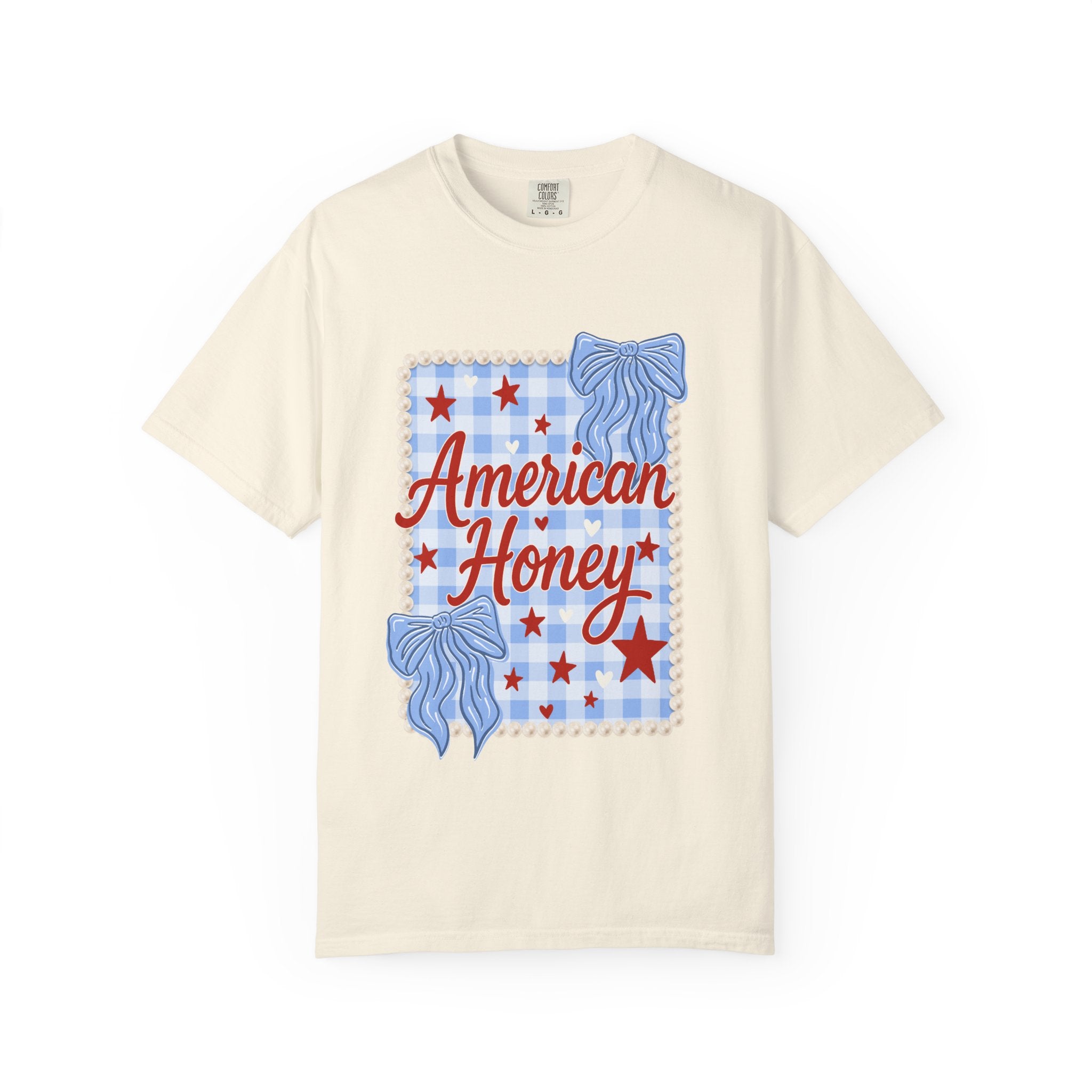 American Honey T-Shirt — Patriotic Gingham Graphic Tee