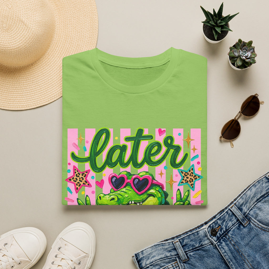 Later Alligator T-Shirt — Cute Retro Croc Graphic Tee with Heart Sunglasses