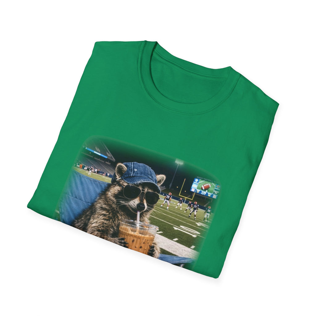 Raccoon Football Stadium Tee – "I Live Here Now" Graphic T-Shirt