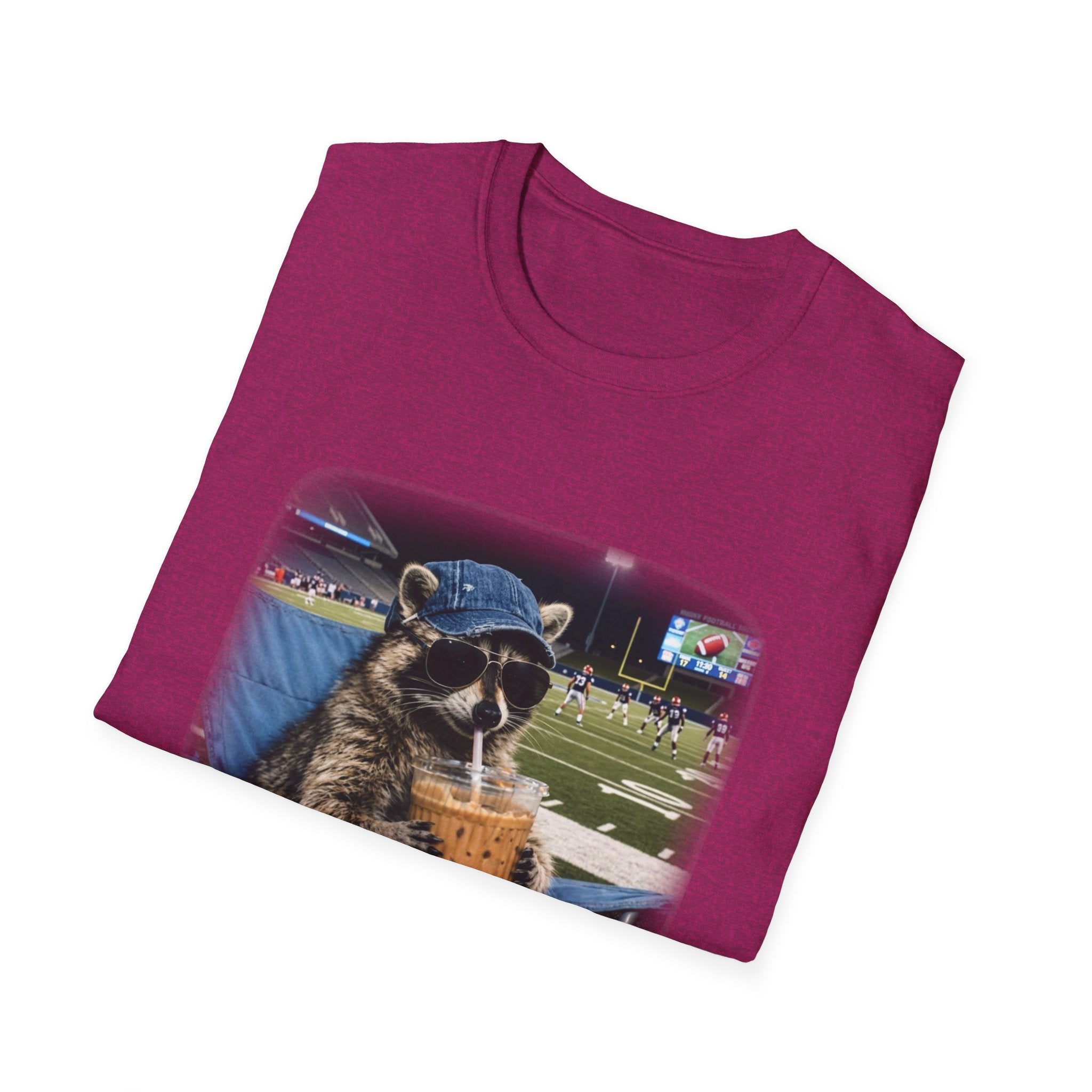 Raccoon Football Stadium Tee – "I Live Here Now" Graphic T-Shirt