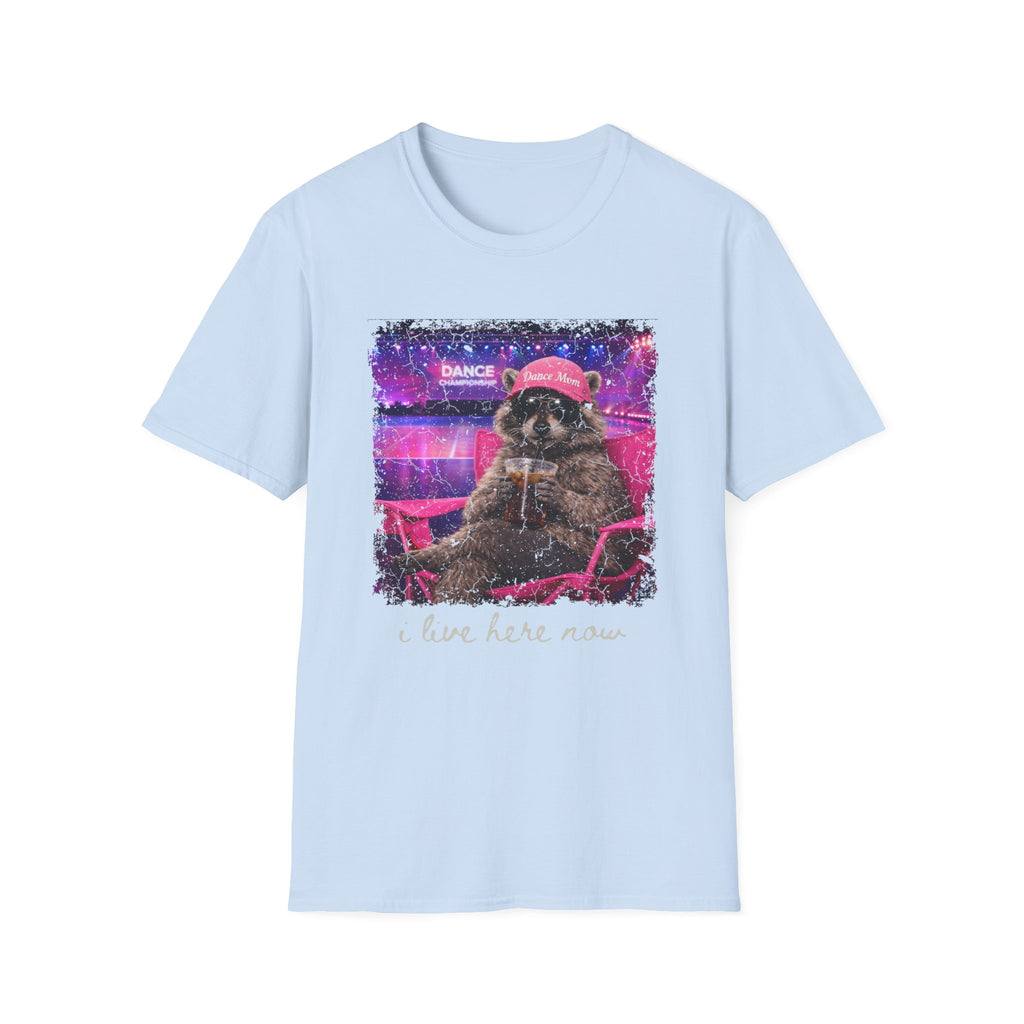 Retro Neon Raccoon T-Shirt — "Live Here Now" Vintage Aesthetic Tee