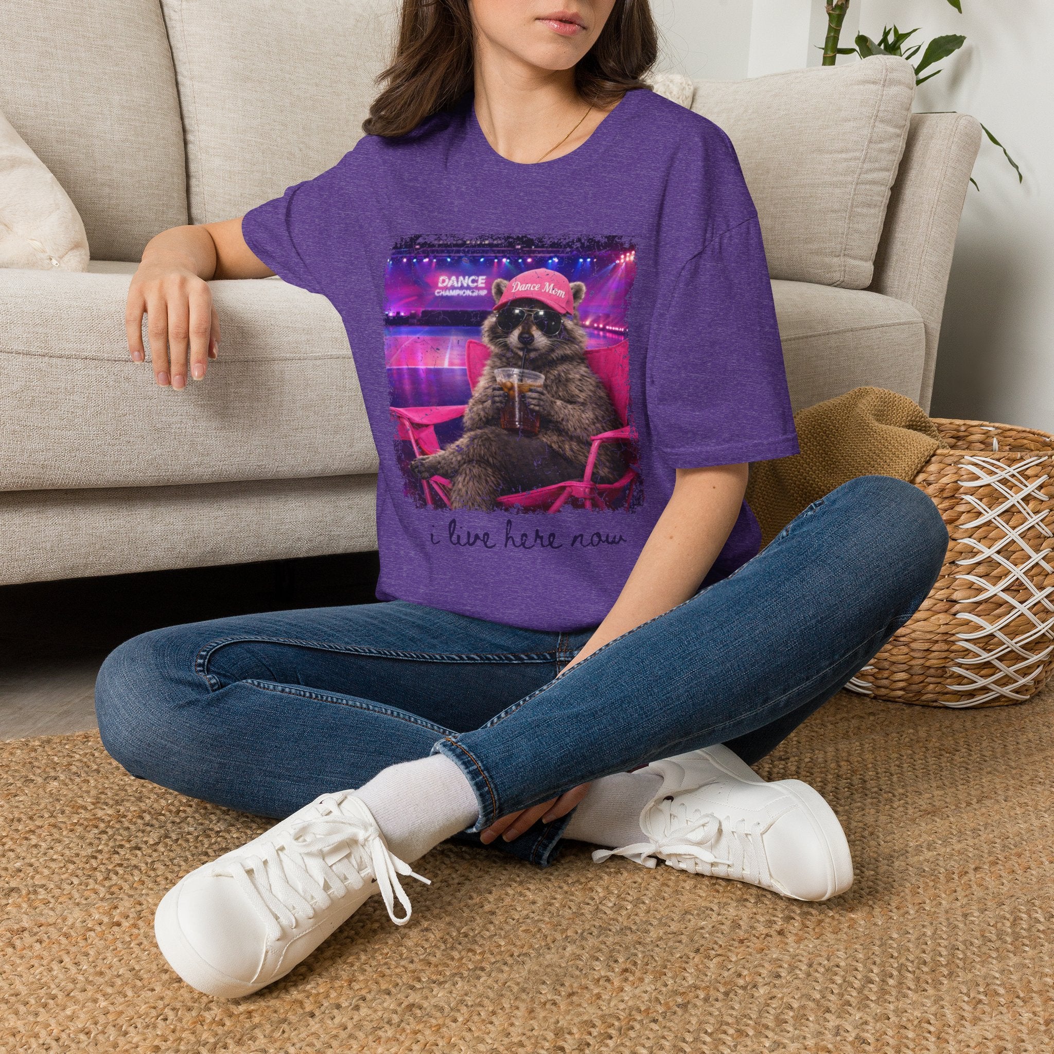 Raccoon ‘Dance’ Graphic T-Shirt — Retro Neon Wildlife Tee